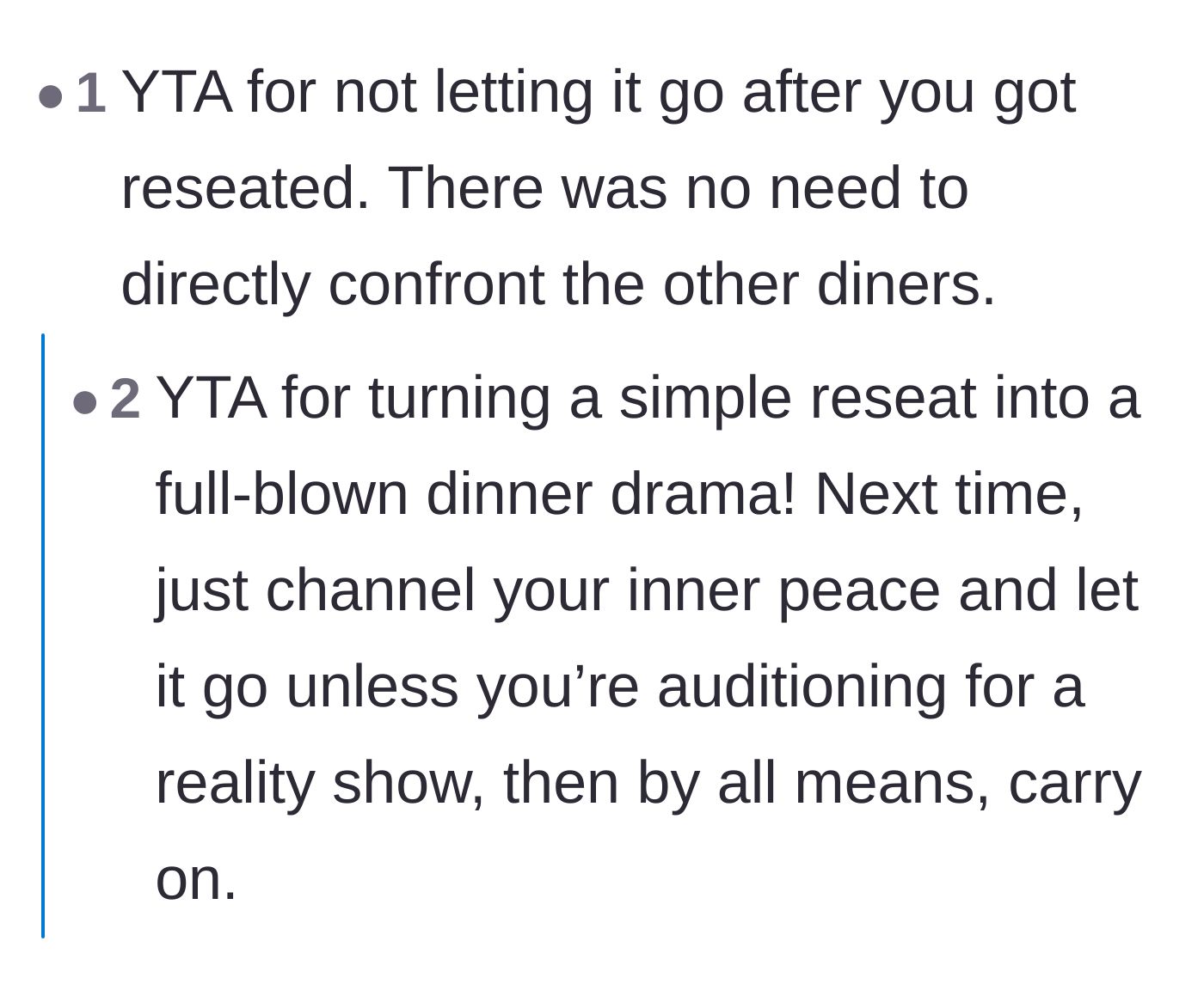 Comment thread 4 - Criticism of the author for manufacturing drama after the seating issue was already resolved
