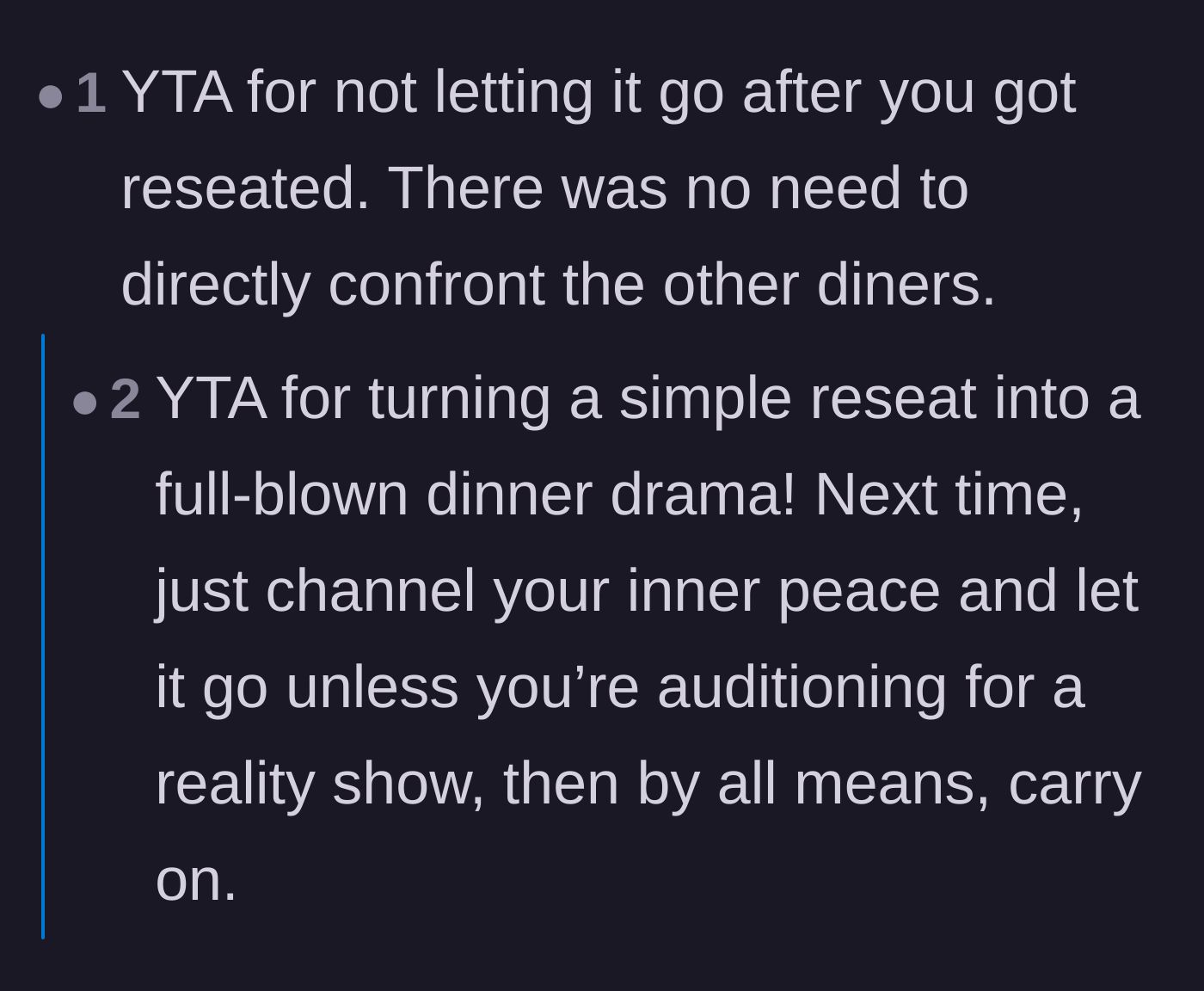 Comment thread 4 - Criticism of the author for manufacturing drama after the seating issue was already resolved