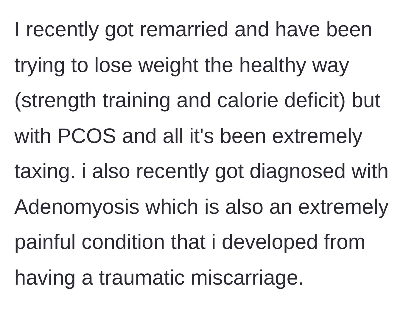Story part 4 - Finding a supportive second marriage but battling painful Adenomyosis and PCOS while trying to get healthy.