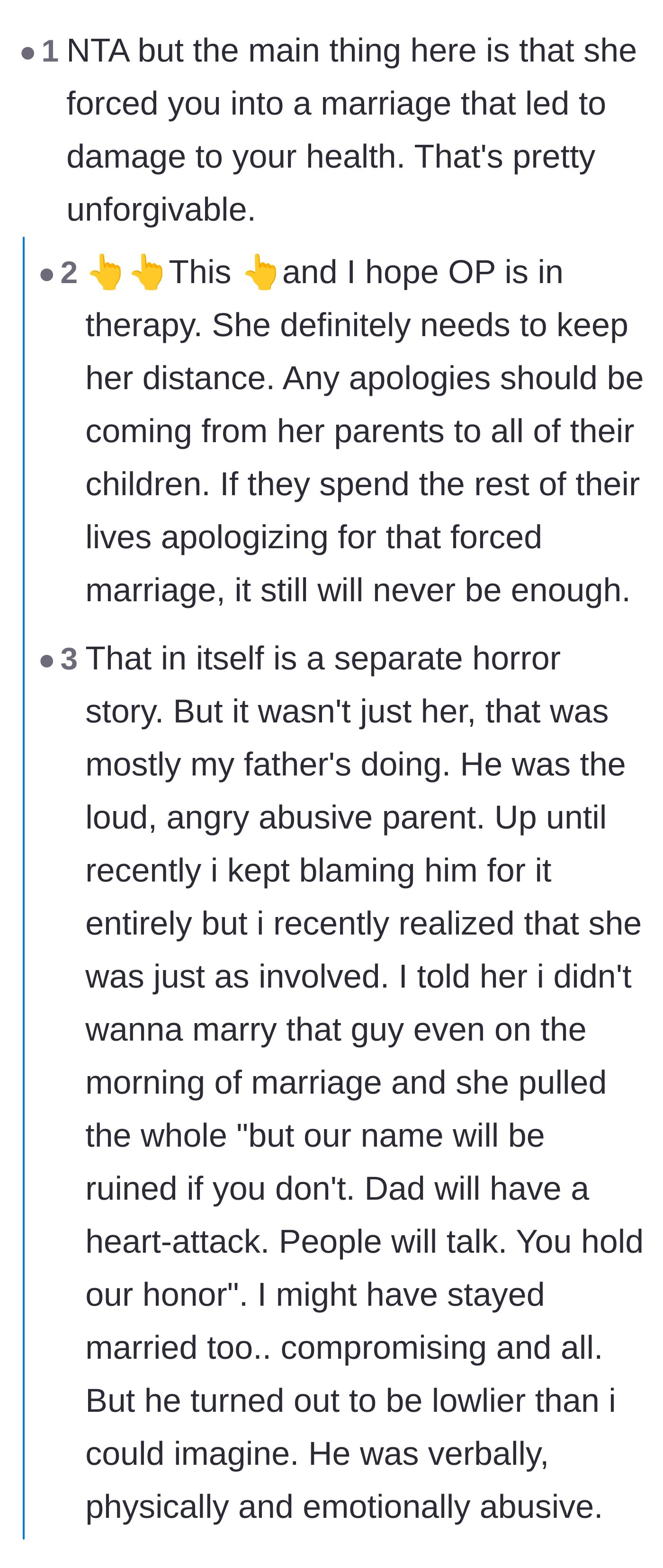 Comment thread 3 - Readers pointing out the horrific nature of the forced marriage and how the mother is just as complicit as the father.