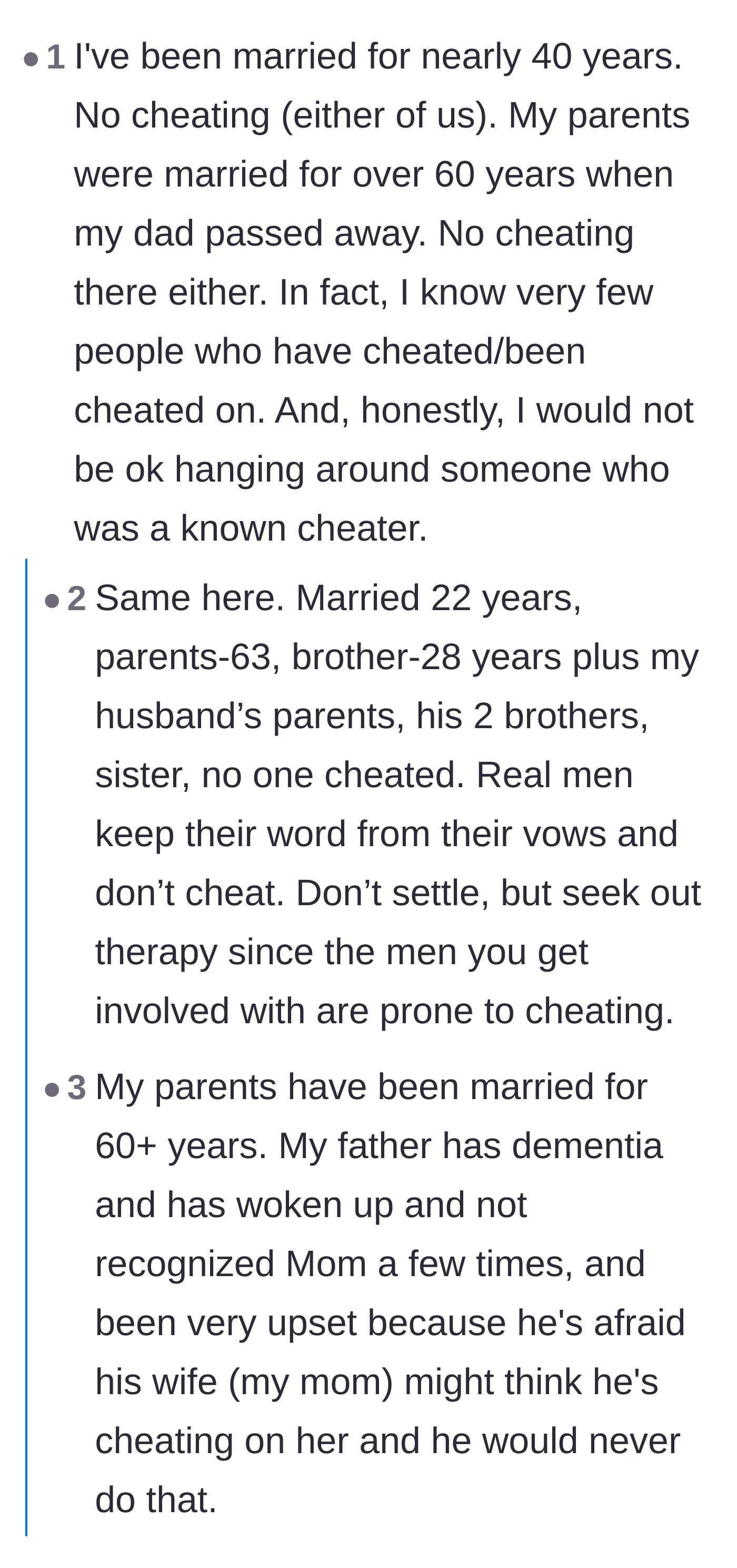 Comment thread 3 - Users share beautiful stories of decades-long, faithful marriages to prove the father wrong.