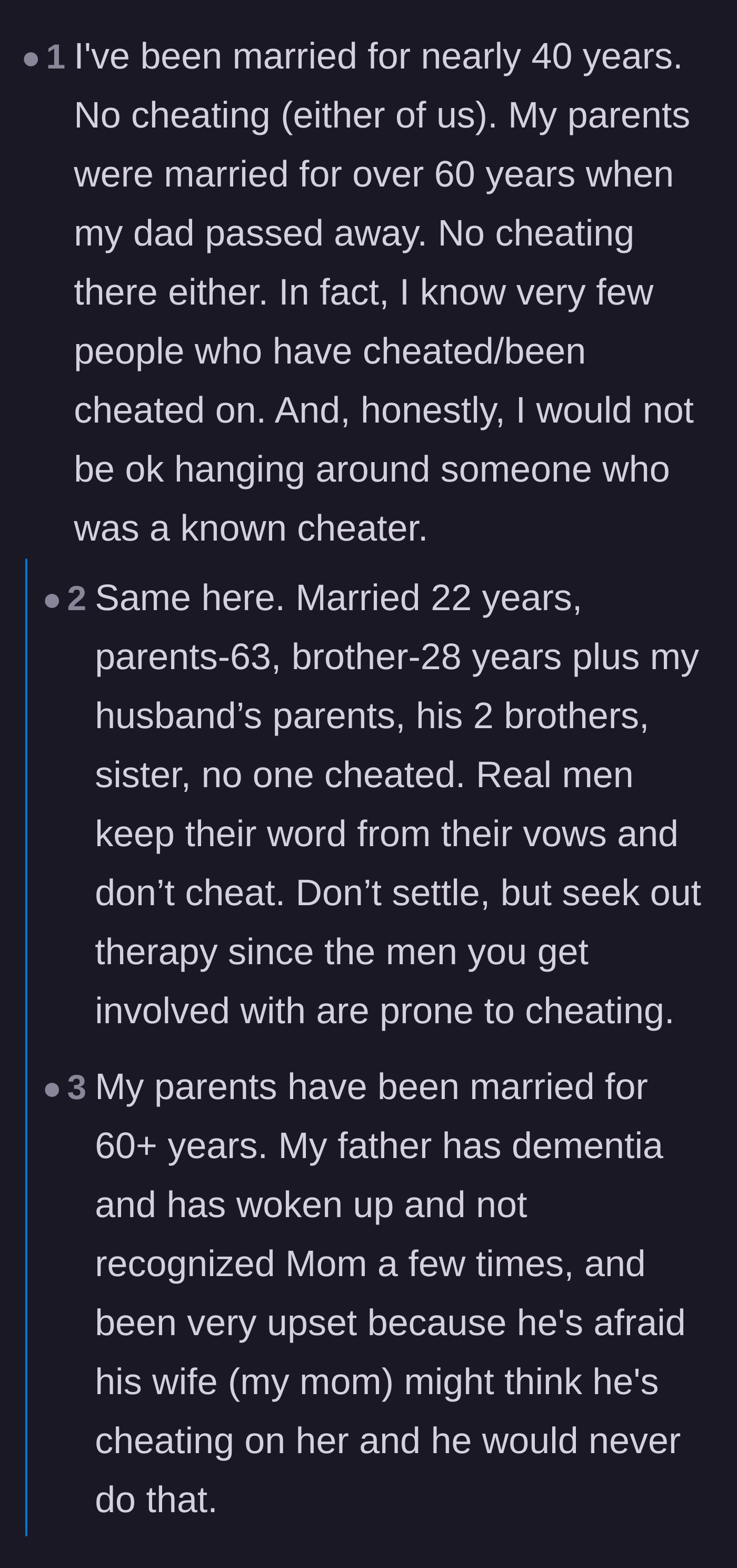 Comment thread 3 - Users share beautiful stories of decades-long, faithful marriages to prove the father wrong.