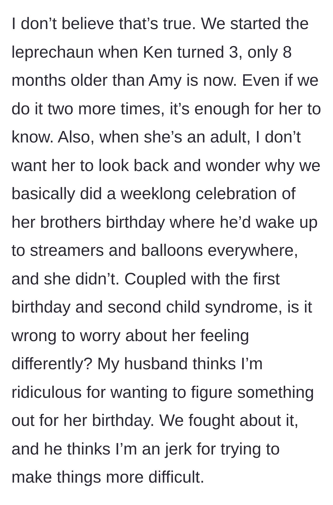 Story part 7 - The mother argues that the daughter will soon be old enough to realize the disparity, but the husband calls her unreasonable for causing friction.