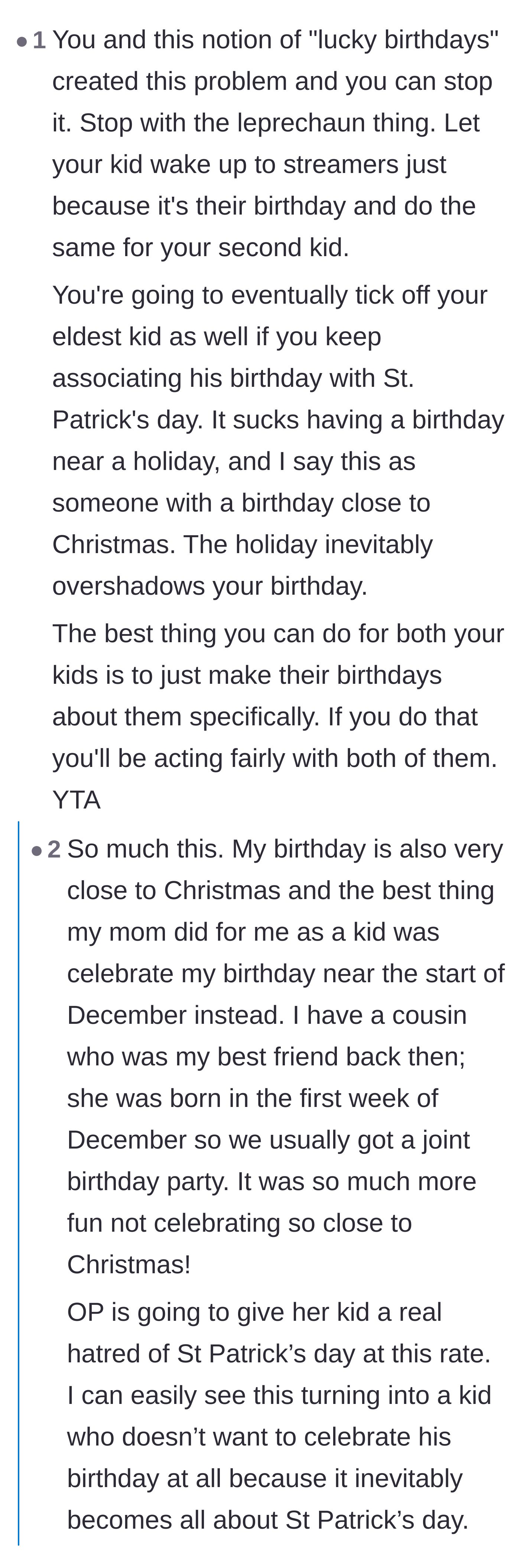 Comment thread 3 - Adults with holiday birthdays share their negative experiences of having their special day overshadowed.
