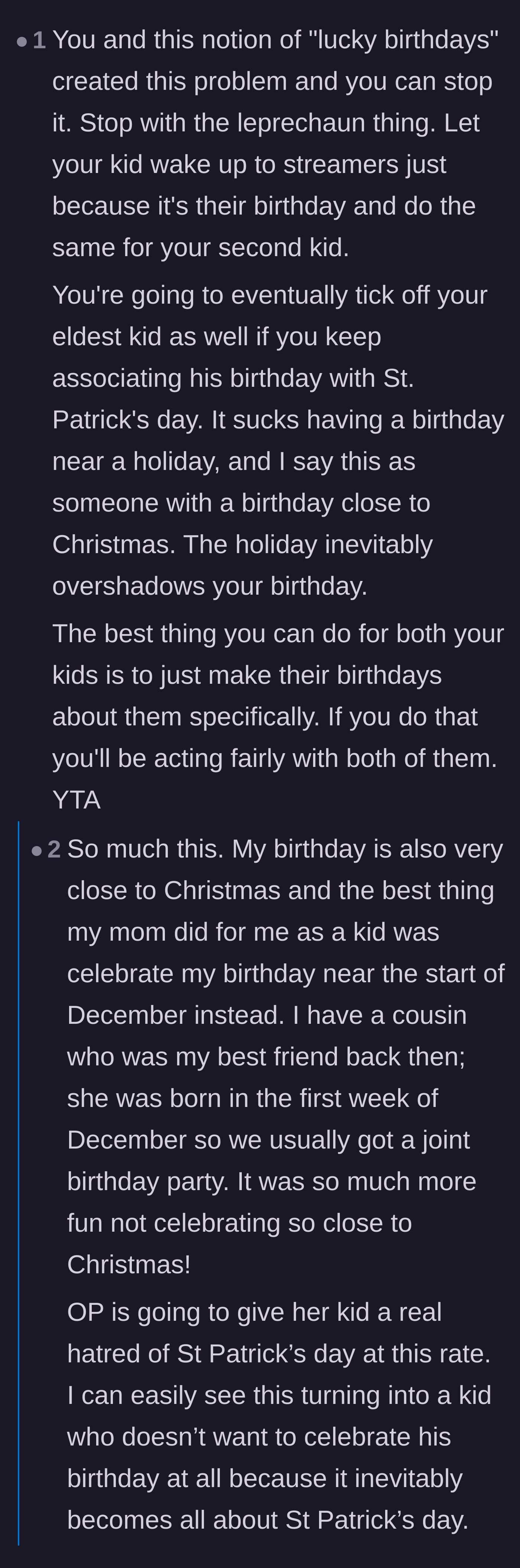 Comment thread 3 - Adults with holiday birthdays share their negative experiences of having their special day overshadowed.