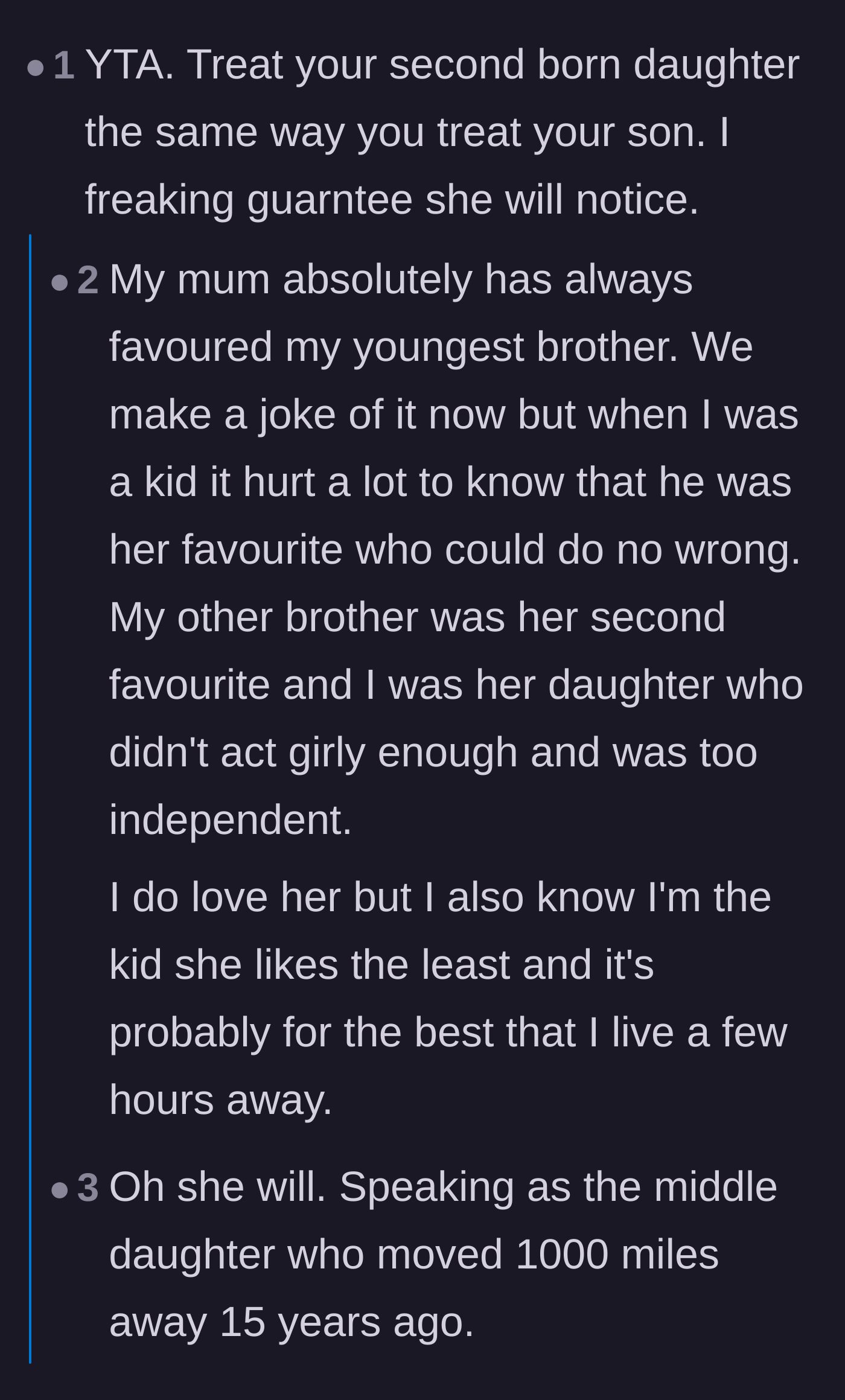 Comment thread 5 - Estranged adult children share how childhood favoritism permanently destroyed their relationships with their parents.