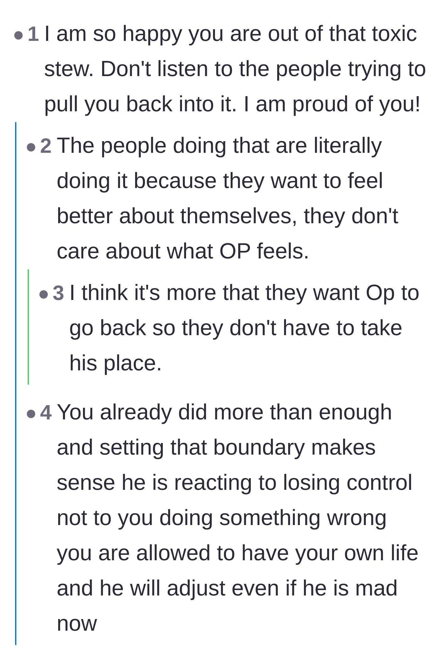 Comment thread 1 - Readers discussing how enabling family members often guilt survivors into returning just to avoid dealing with the abuser themselves.