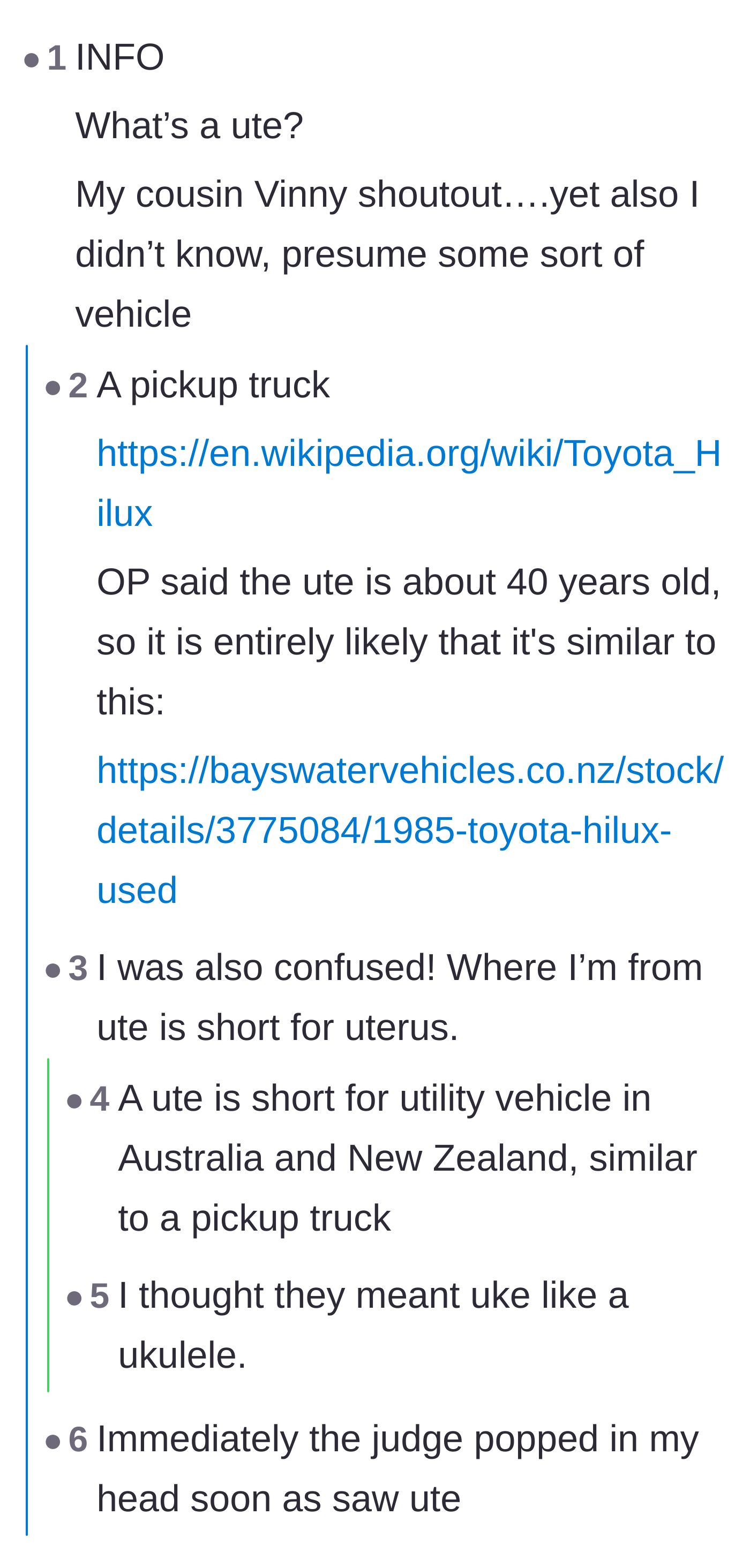 Comment thread 3 - Readers bonding over their confusion about the word 'ute' and making classic movie references.