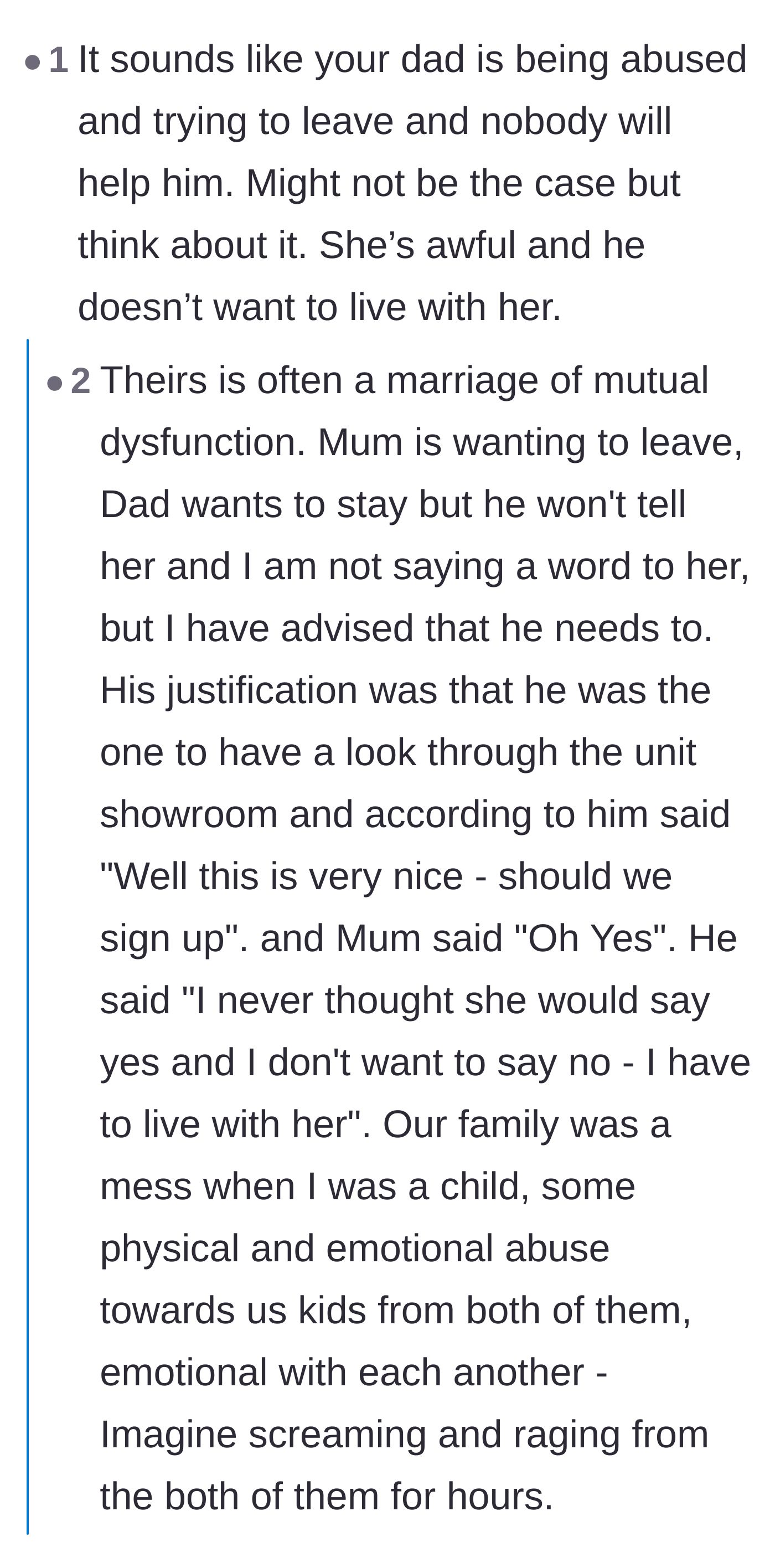 Comment thread 6 - A discussion exploring whether the father is actually a victim of abuse, prompting the author to reveal more tragic family history.