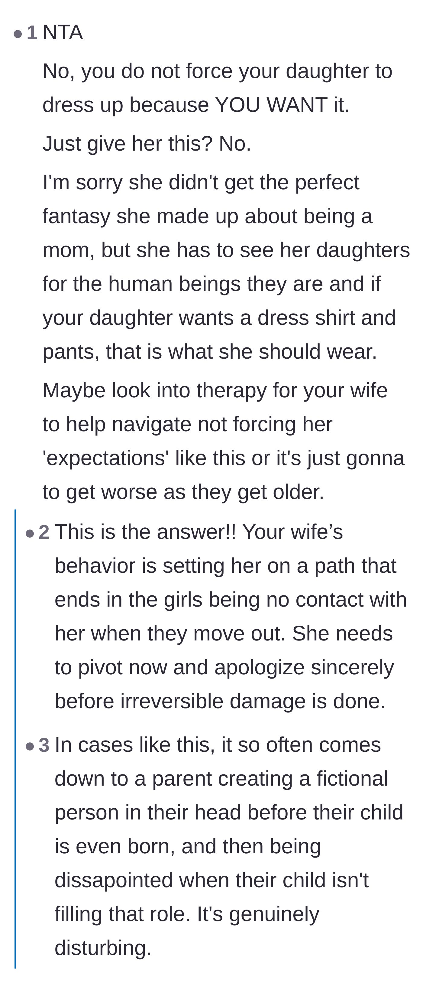 Comment thread 5 - Suggestions that the mom needs therapy to deal with the fictional version of a child she created in her head.