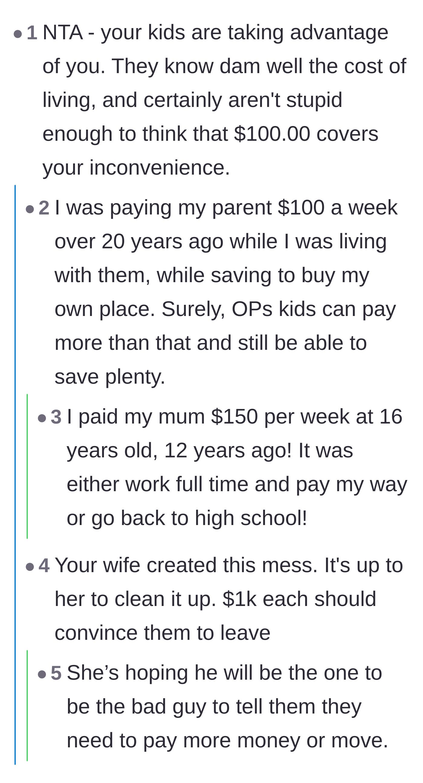 Comment thread 2 - Users calling out the wife’s enabling behavior and the children's lack of accountability.