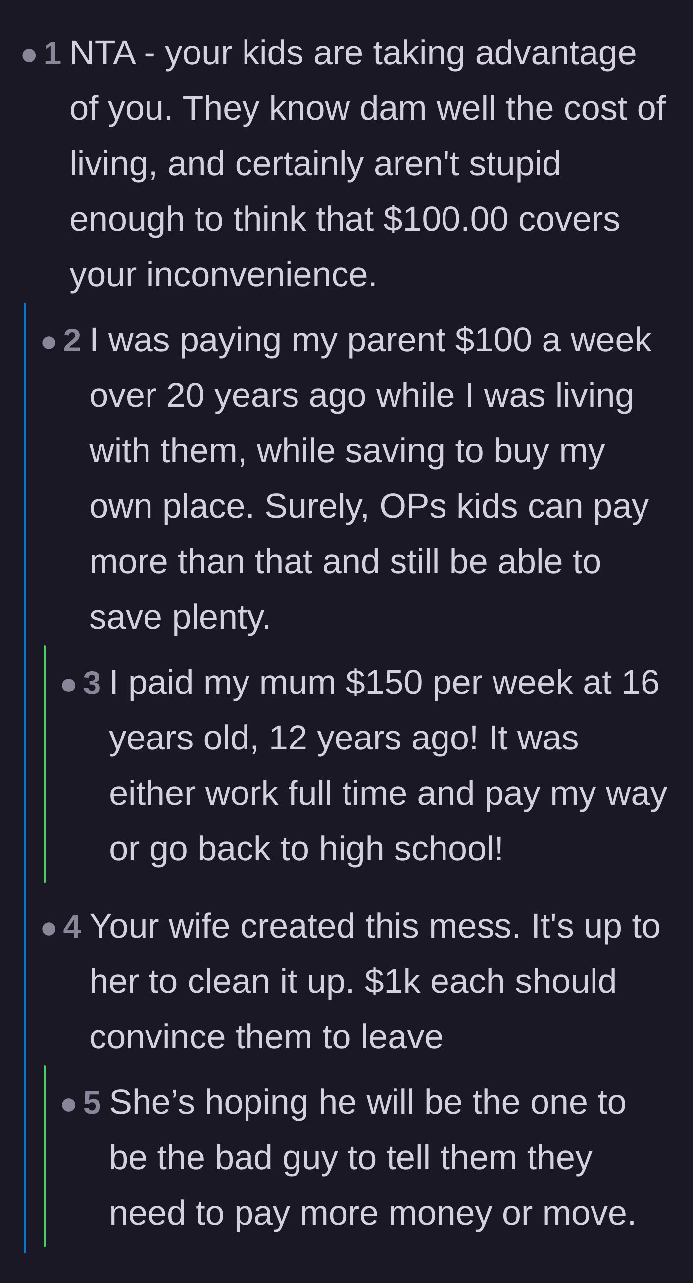 Comment thread 2 - Users calling out the wife’s enabling behavior and the children's lack of accountability.