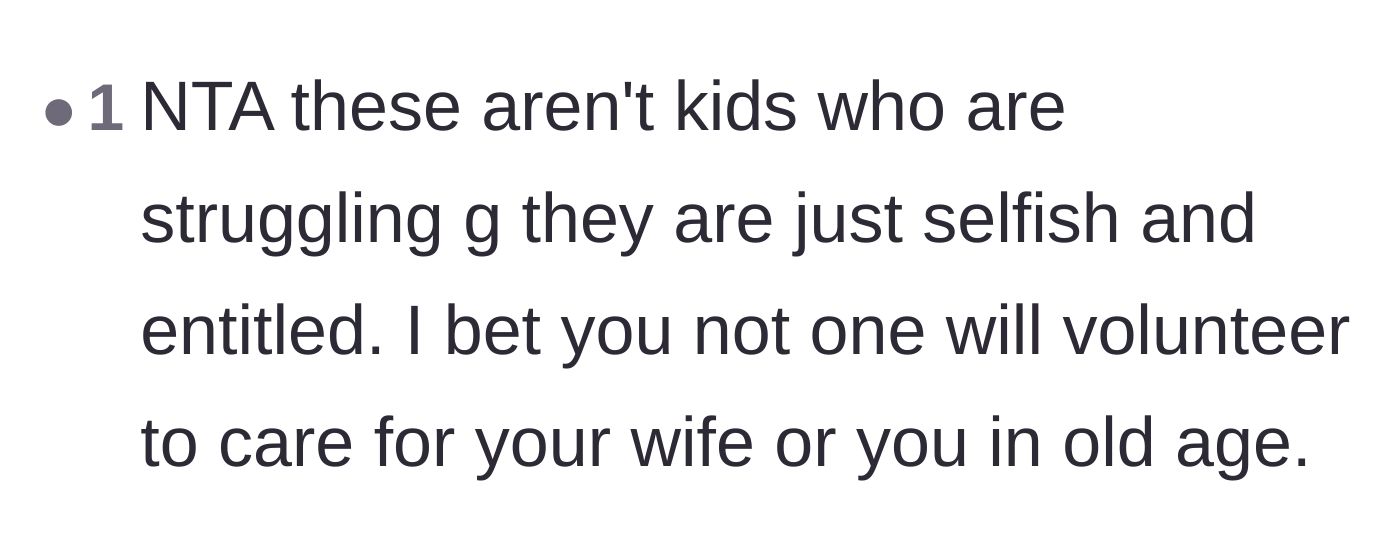 Comment thread 4 - Speculation on whether the entitled children will care for the parents in old age.