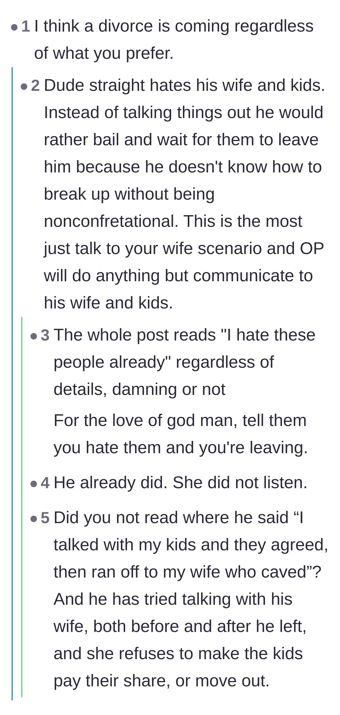 Comment thread 5 - Argument between commenters claiming the husband didn't communicate and those defending his efforts.