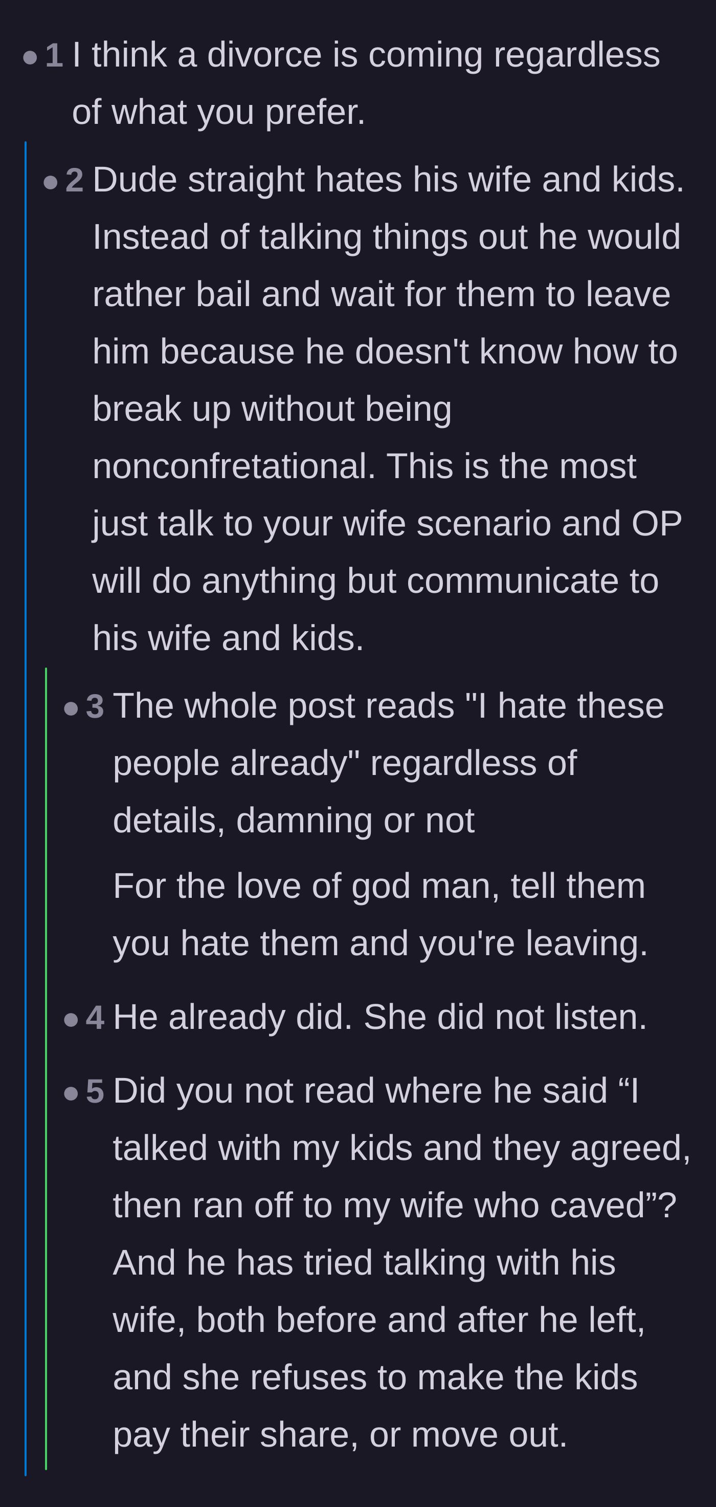 Comment thread 5 - Argument between commenters claiming the husband didn't communicate and those defending his efforts.