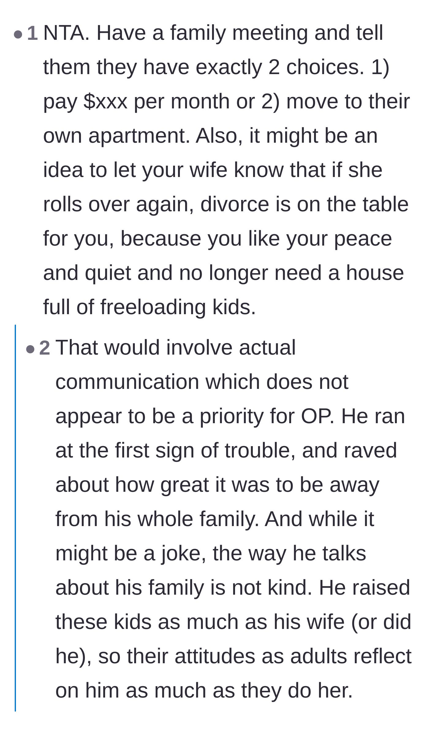 Comment thread 6 - Heated debate regarding whether the husband abandoned his family or finally set healthy, necessary boundaries.