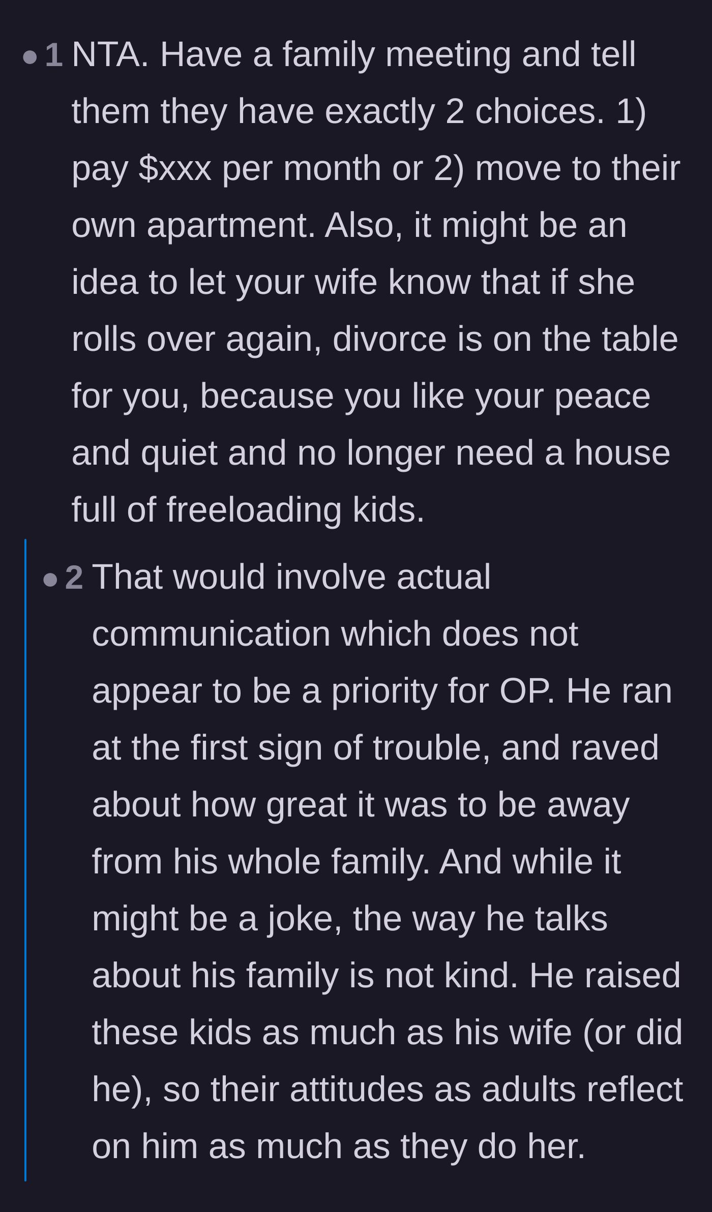 Comment thread 6 - Heated debate regarding whether the husband abandoned his family or finally set healthy, necessary boundaries.