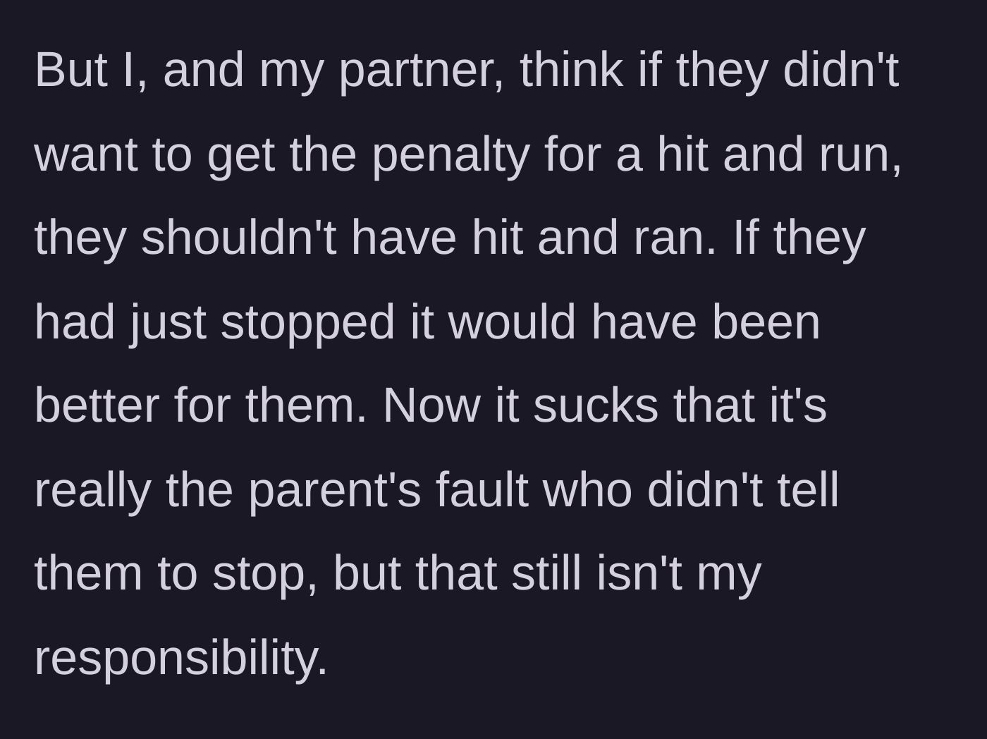 Story part 4 - The victim and their partner stand their ground on the basic principle of accountability.