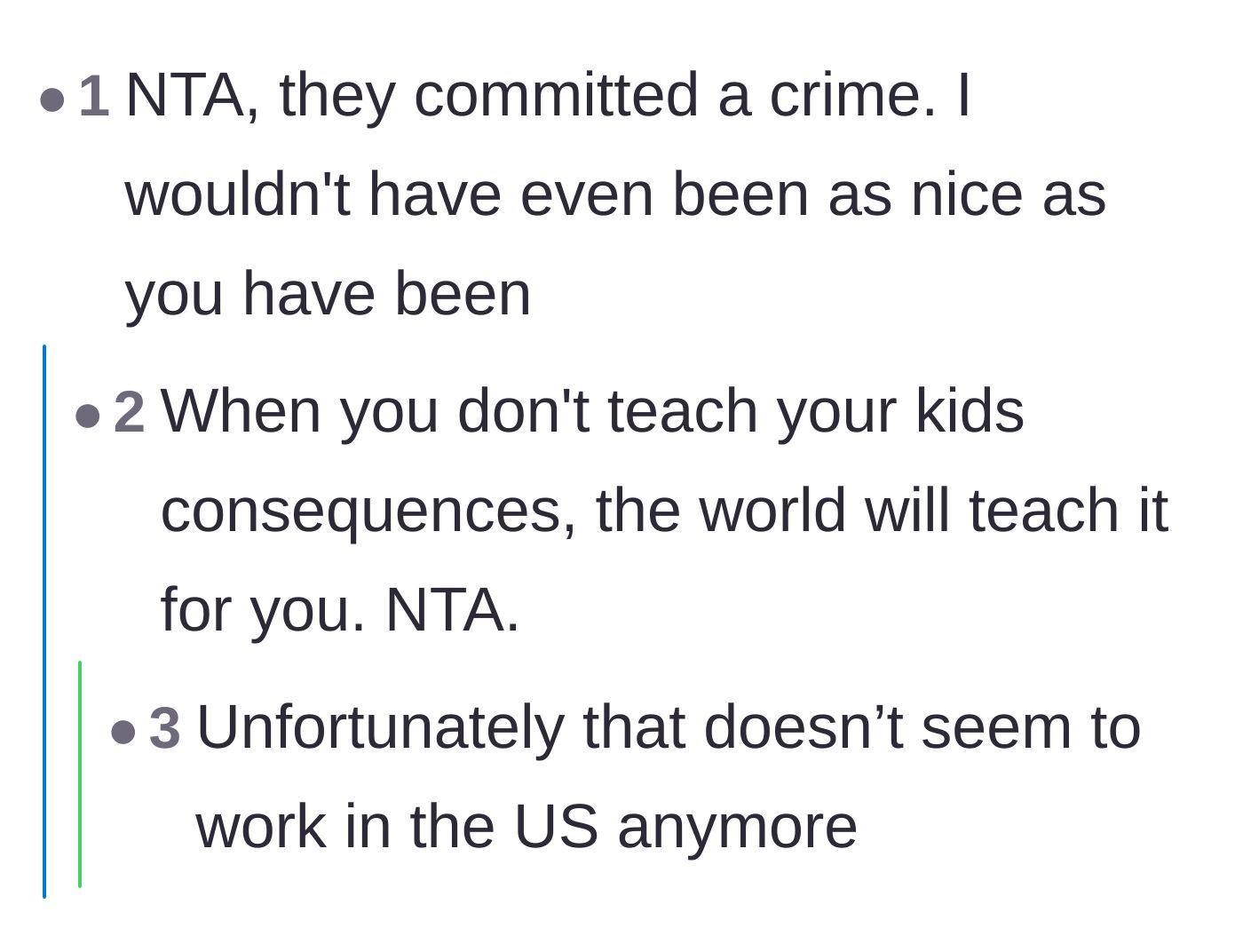 Comment thread 2 - Agreeing that the real world will enforce consequences when parents refuse to teach them.
