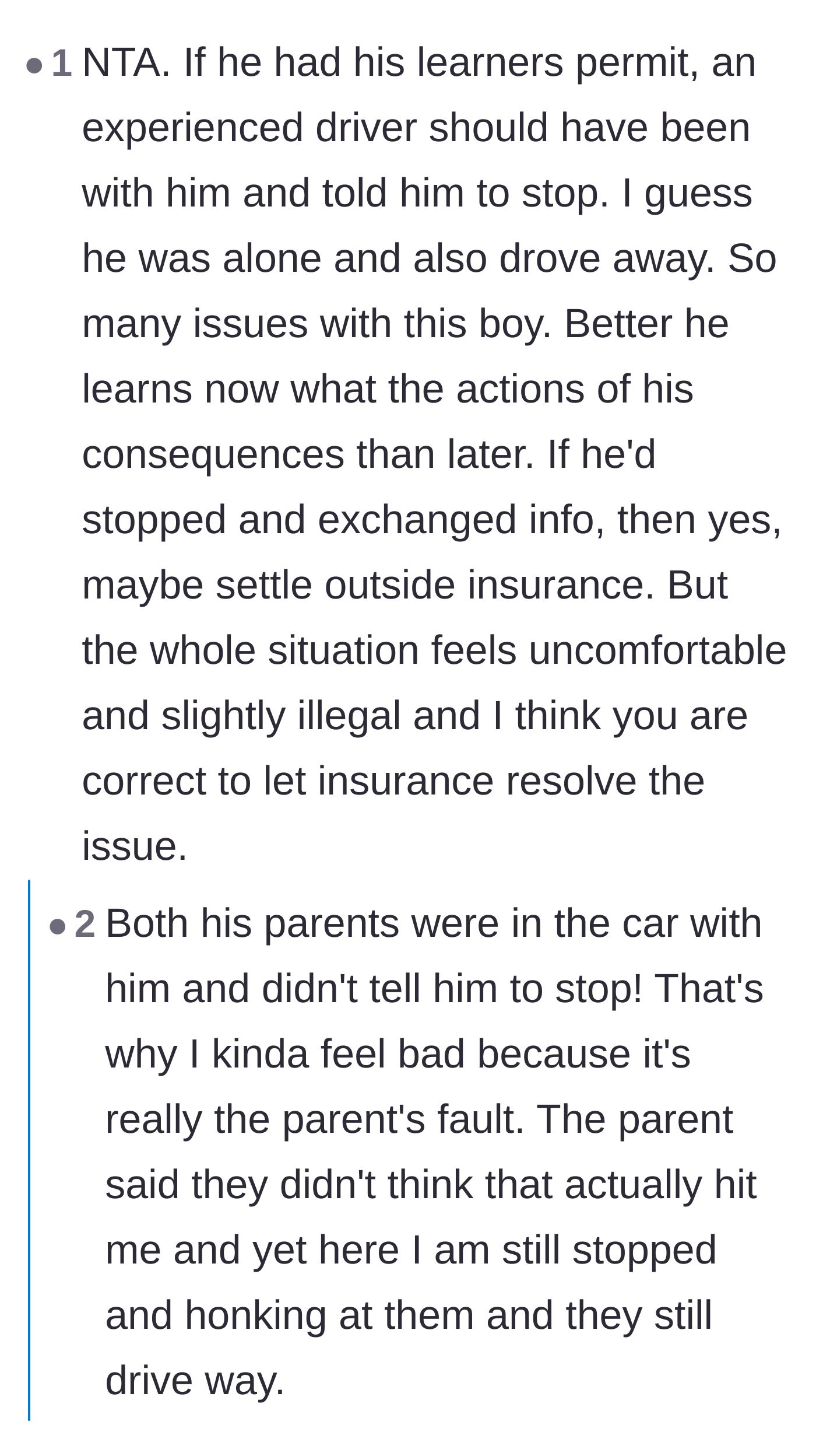Comment thread 4 - Calling out the parents for lying about not noticing the crash and trying to dodge responsibility.