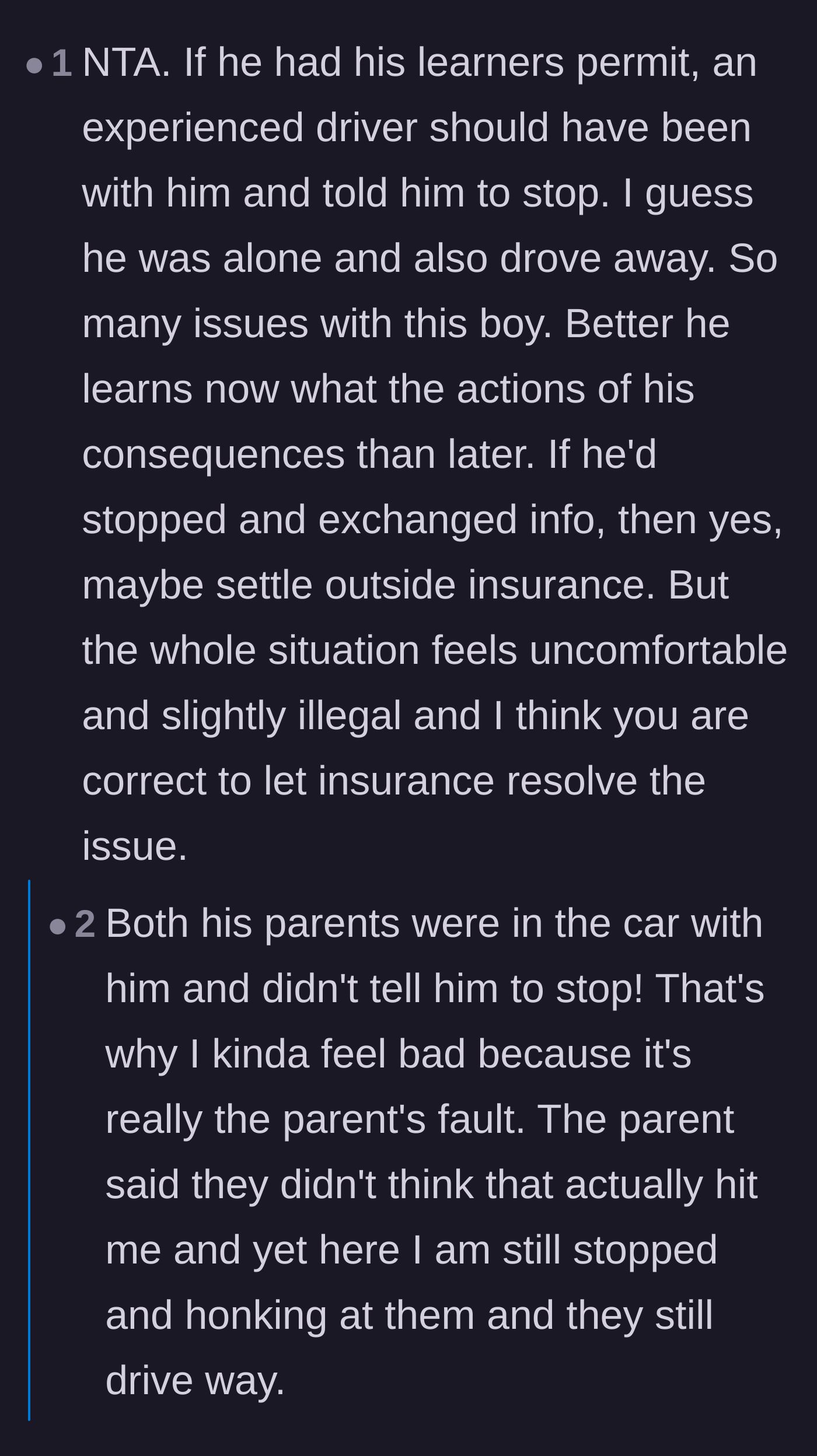 Comment thread 4 - Calling out the parents for lying about not noticing the crash and trying to dodge responsibility.