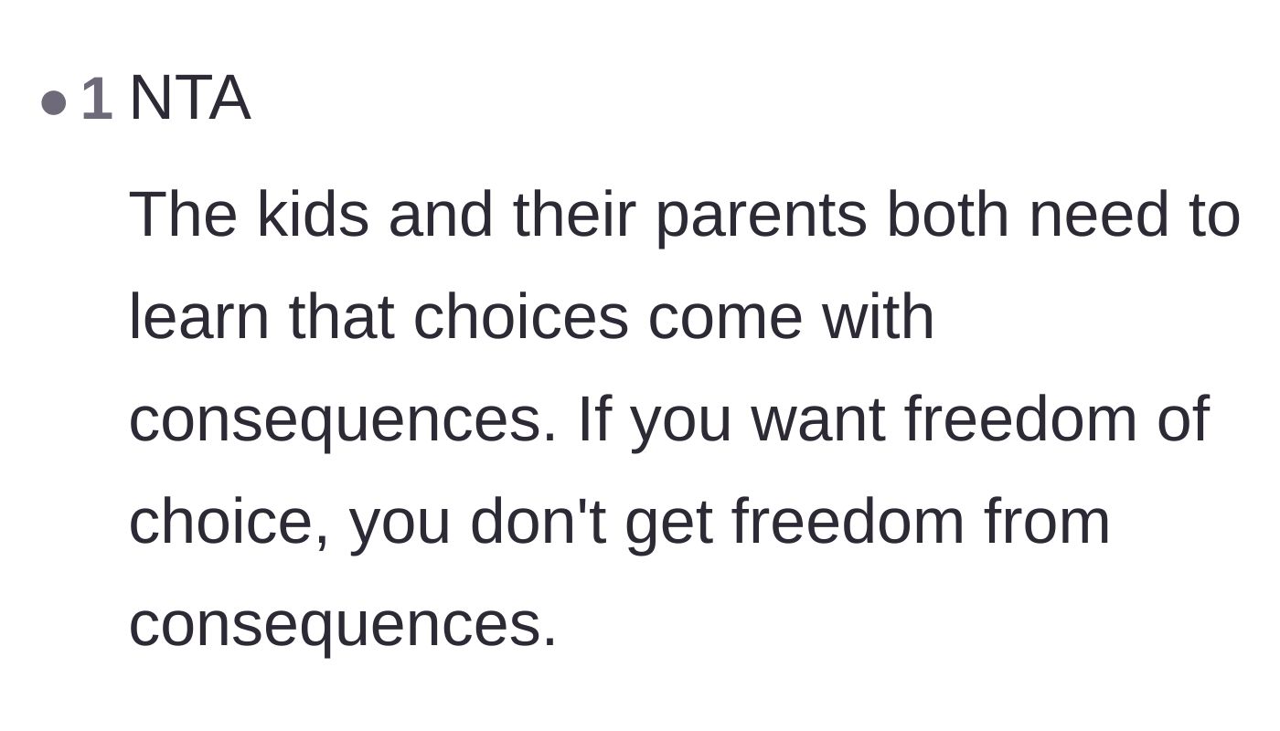 Comment thread 6 - A summary stating that freedom of choice does not mean freedom from consequences.