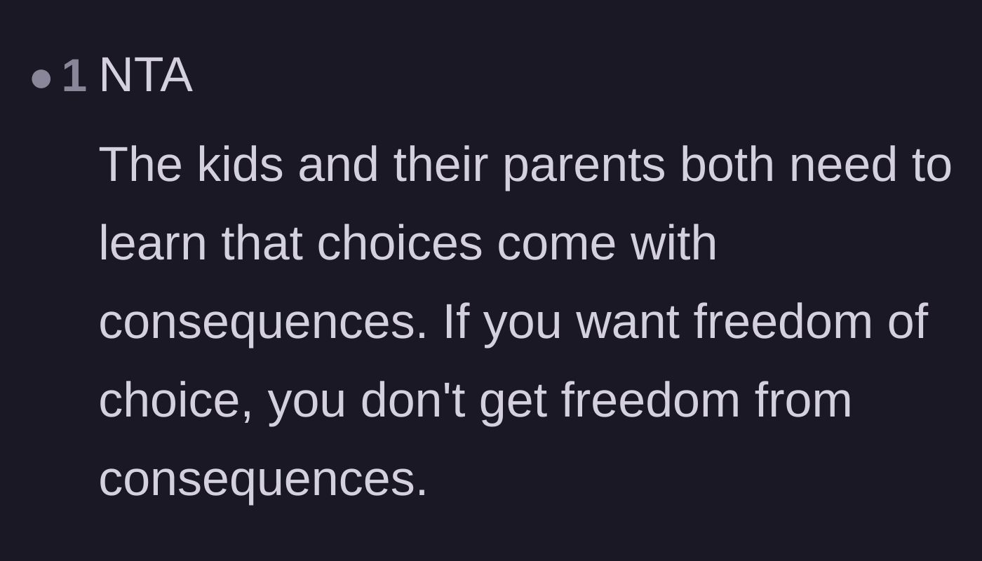 Comment thread 6 - A summary stating that freedom of choice does not mean freedom from consequences.