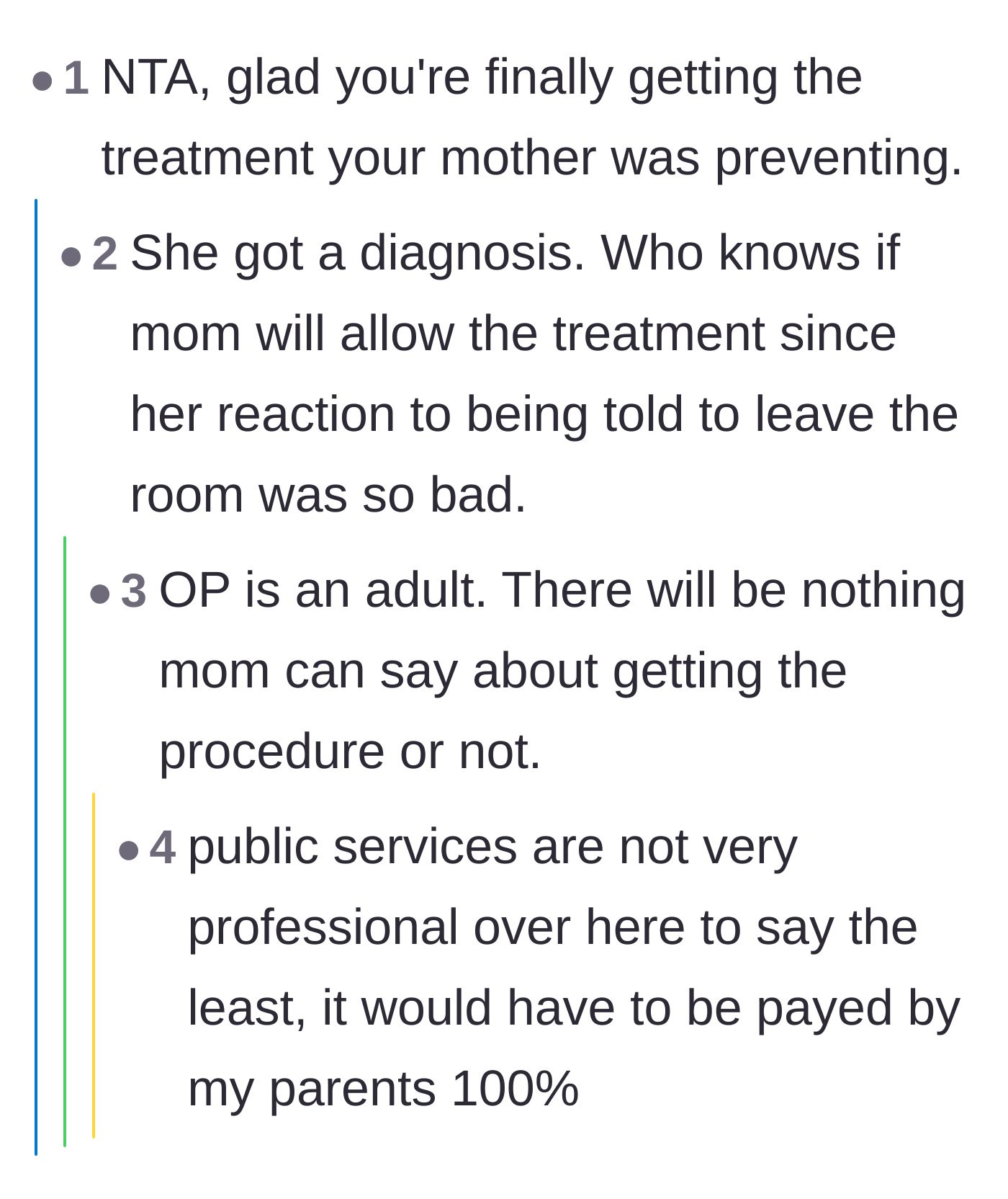 Comment thread 2 - A discussion about the terrifying possibility of the mother withholding financial support for treatment, followed by readers offering empathetic support.