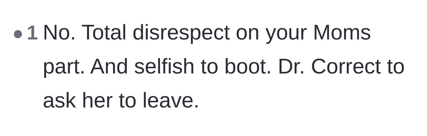 Comment thread 5 - A short comment calling out the mother's selfishness and praising the doctor's swift intervention.