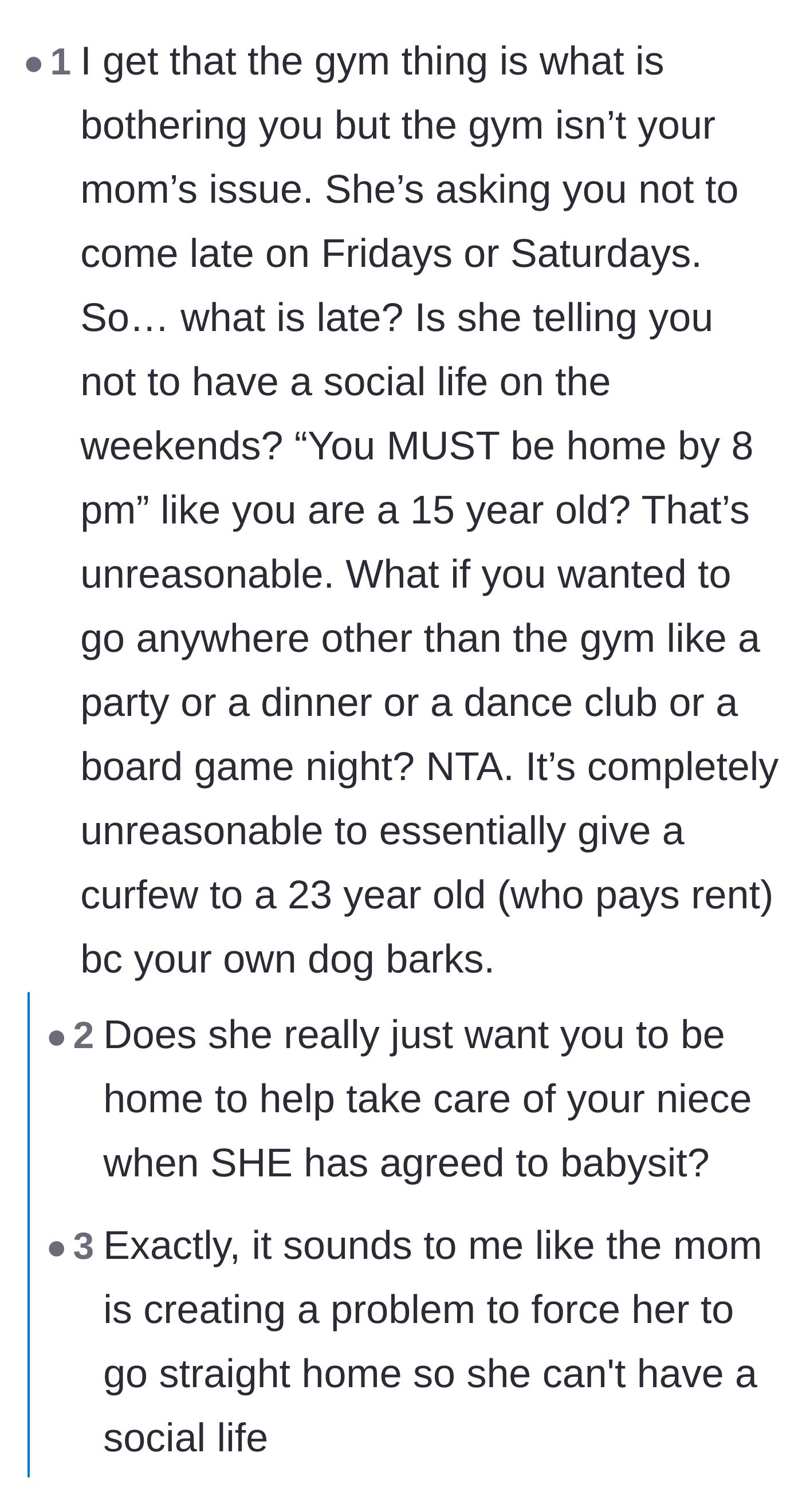 Comment thread 1 - Commenters debating whether the mother is actually just trying to enforce a high school-style curfew on a rent-paying adult.