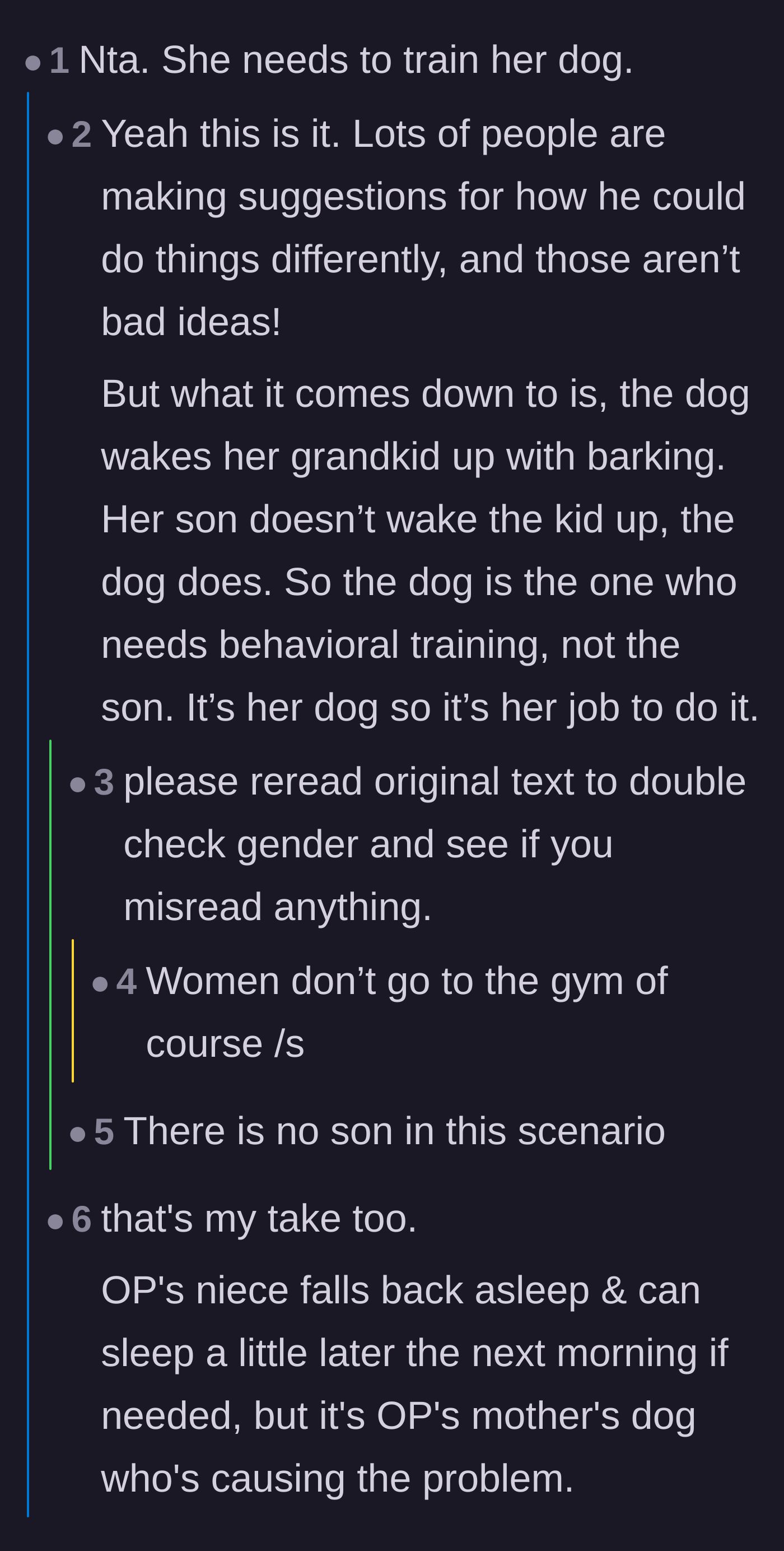 Comment thread 4 - Comment thread emphasizing that the dog needs behavioral training because the dog is the one making the noise.