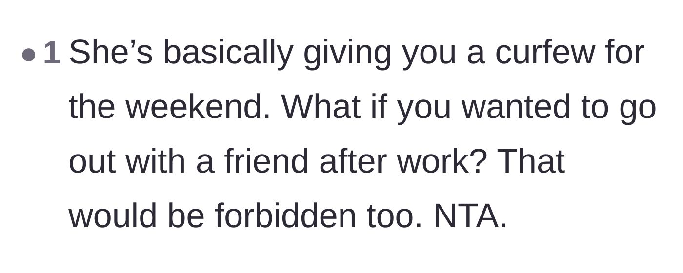 Comment thread 5 - Comment thread asking what would happen if the daughter wanted to go out with friends on a weekend instead.
