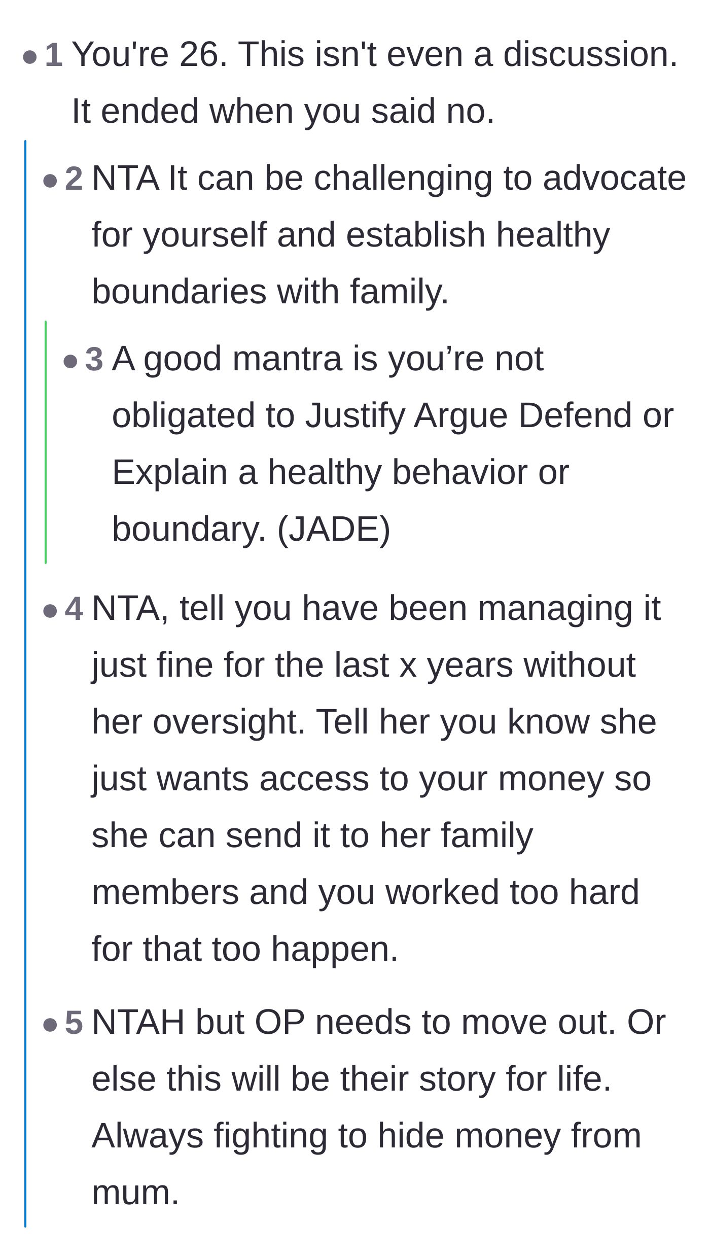 Comment thread 1 - Advice on refusing to justify or argue about the boundary.