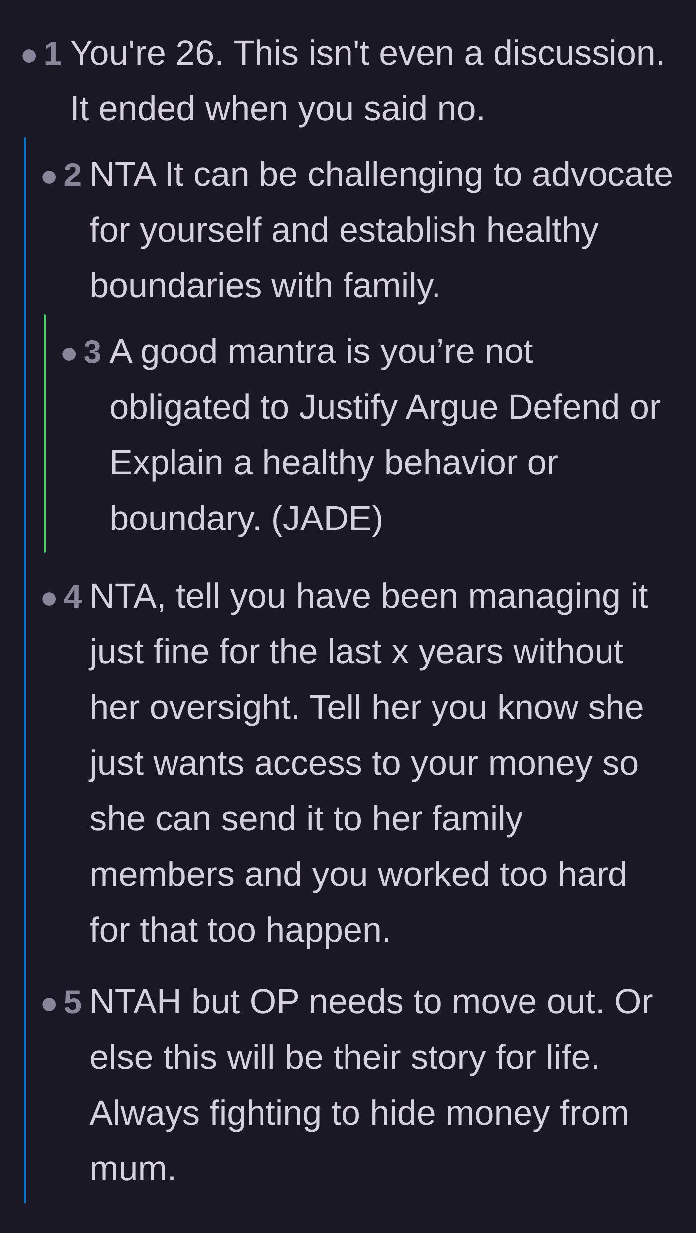 Comment thread 1 - Advice on refusing to justify or argue about the boundary.