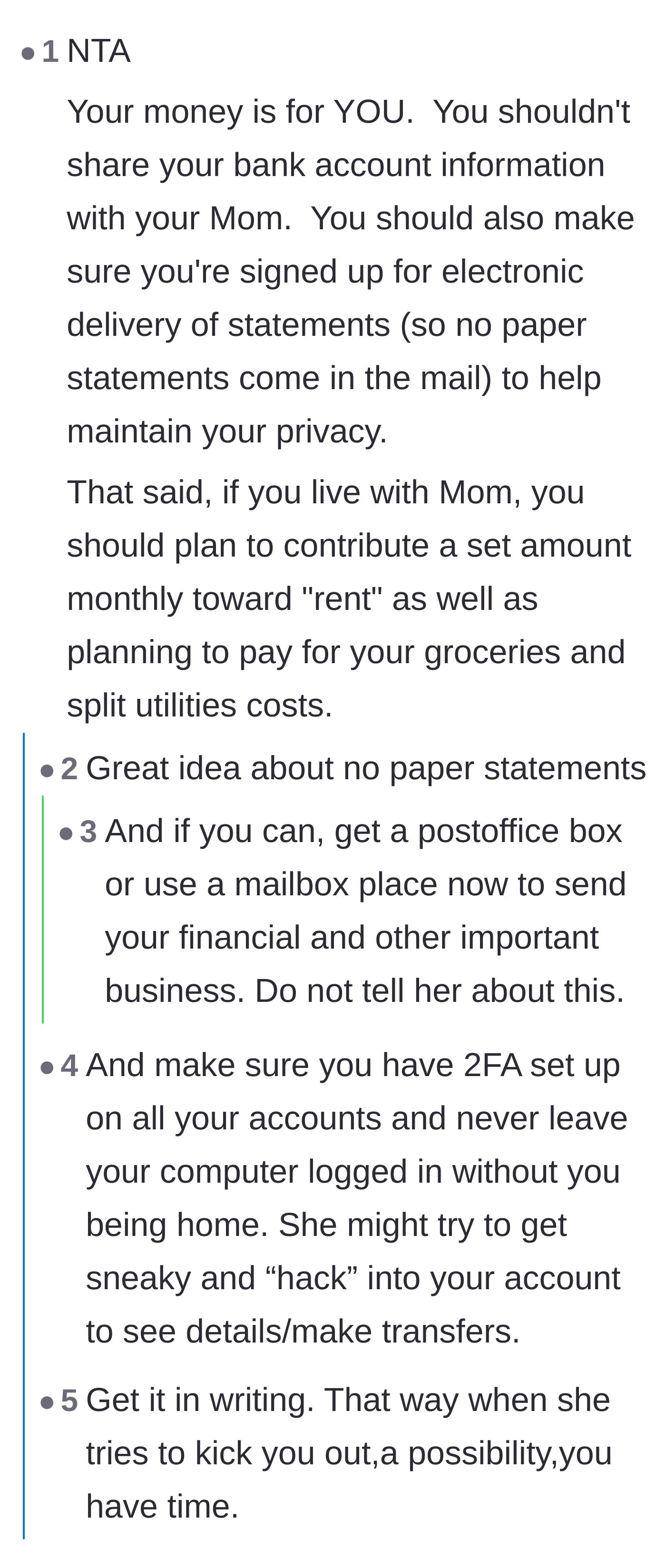 Comment thread 4 - Tactical advice for securing bank accounts against snooping parents.