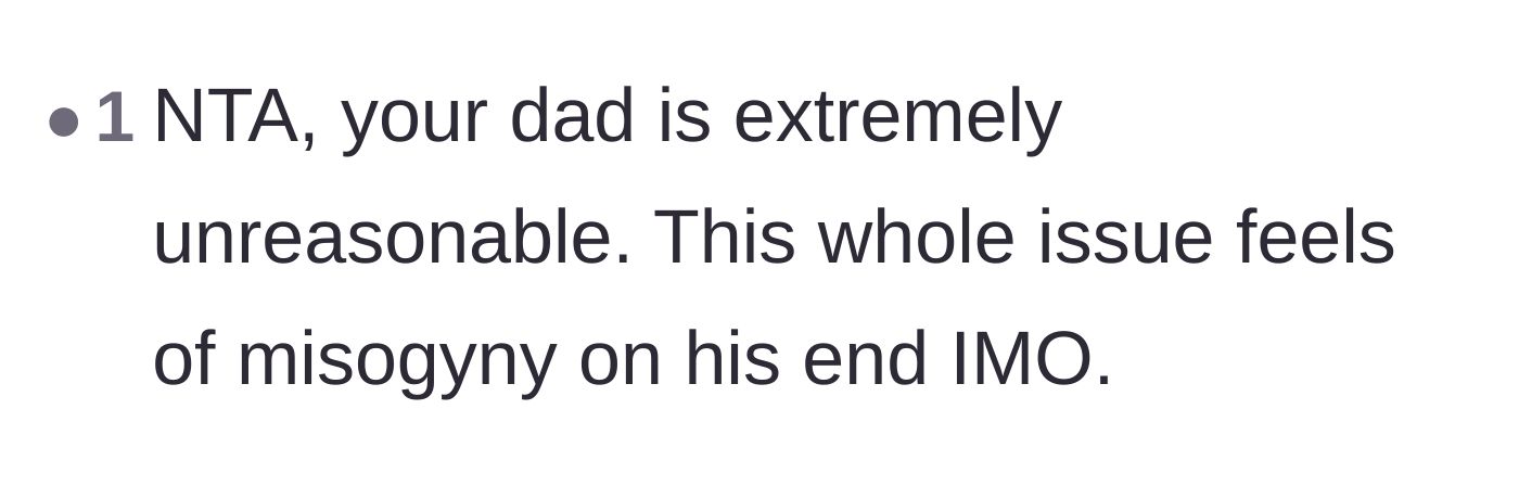 Comment thread 6 - A reader firmly classifying the father's demands as pure, unfiltered misogyny.