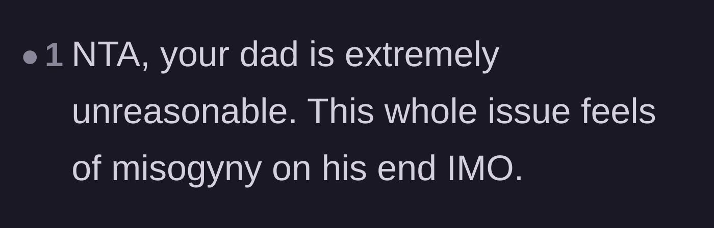 Comment thread 6 - A reader firmly classifying the father's demands as pure, unfiltered misogyny.