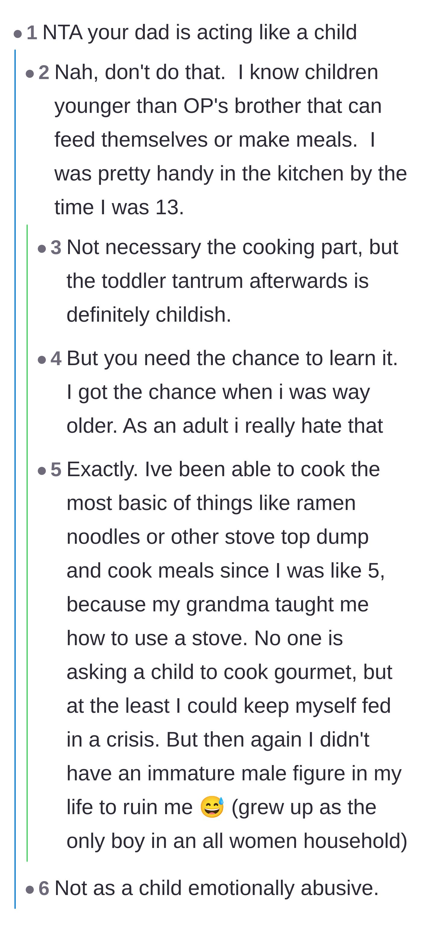 Comment thread 3 - Debate over whether the father is acting like a child, with many noting that actual children are far more capable.