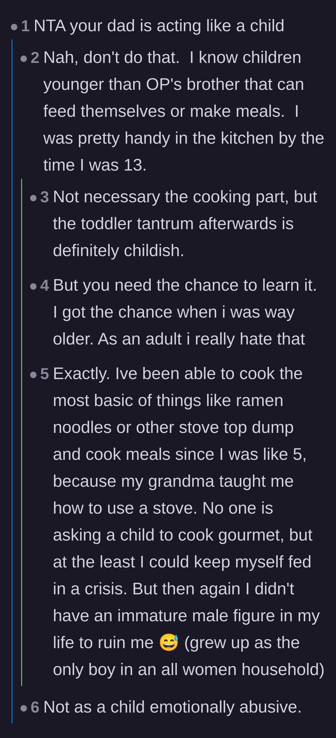 Comment thread 3 - Debate over whether the father is acting like a child, with many noting that actual children are far more capable.