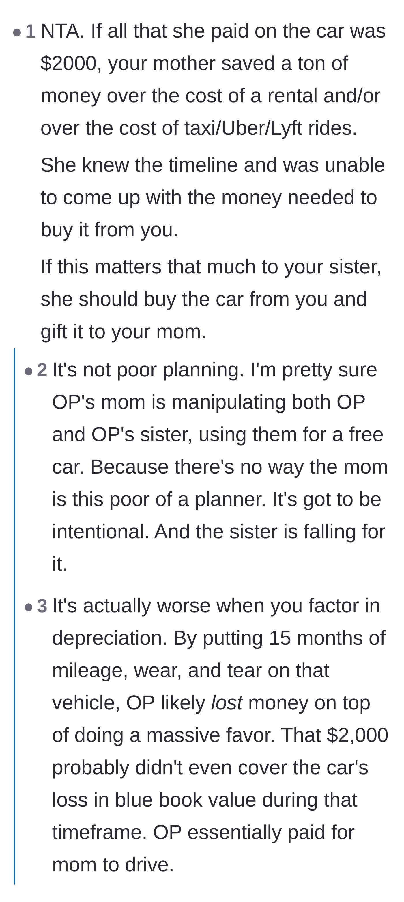 Comment thread 2 - A mathematical breakdown of how the mother essentially received years of free transportation at the daughter's expense.