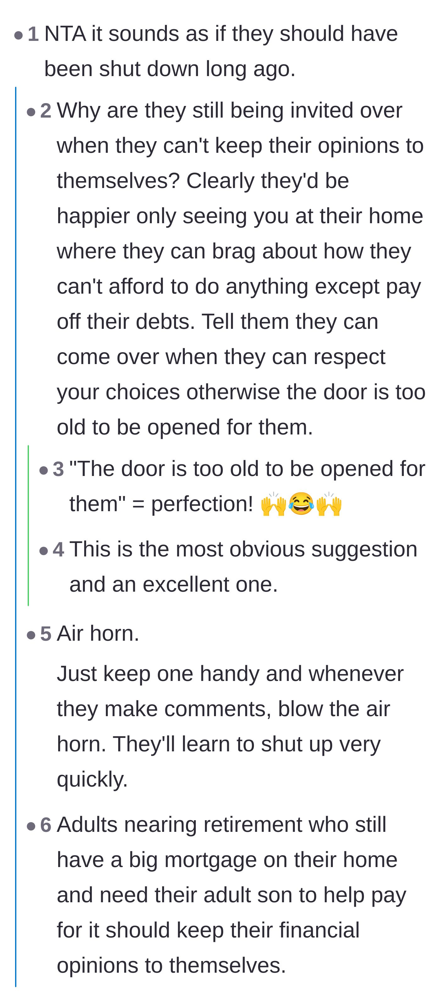 Commenters suggest revoking the in-laws' invitations or training them with spray bottles and air horns whenever they judge the house.
