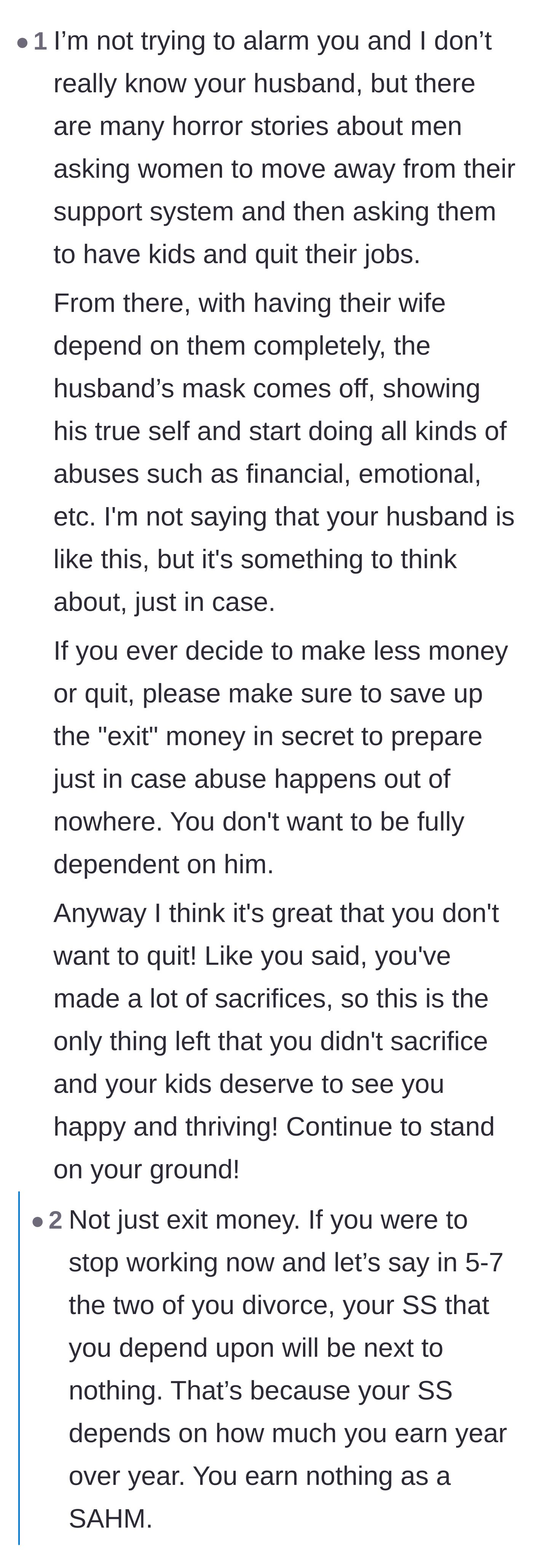 Comment thread 4 - A stark warning about the isolation pipeline of moving away, having children, and then being pressured to quit a career.