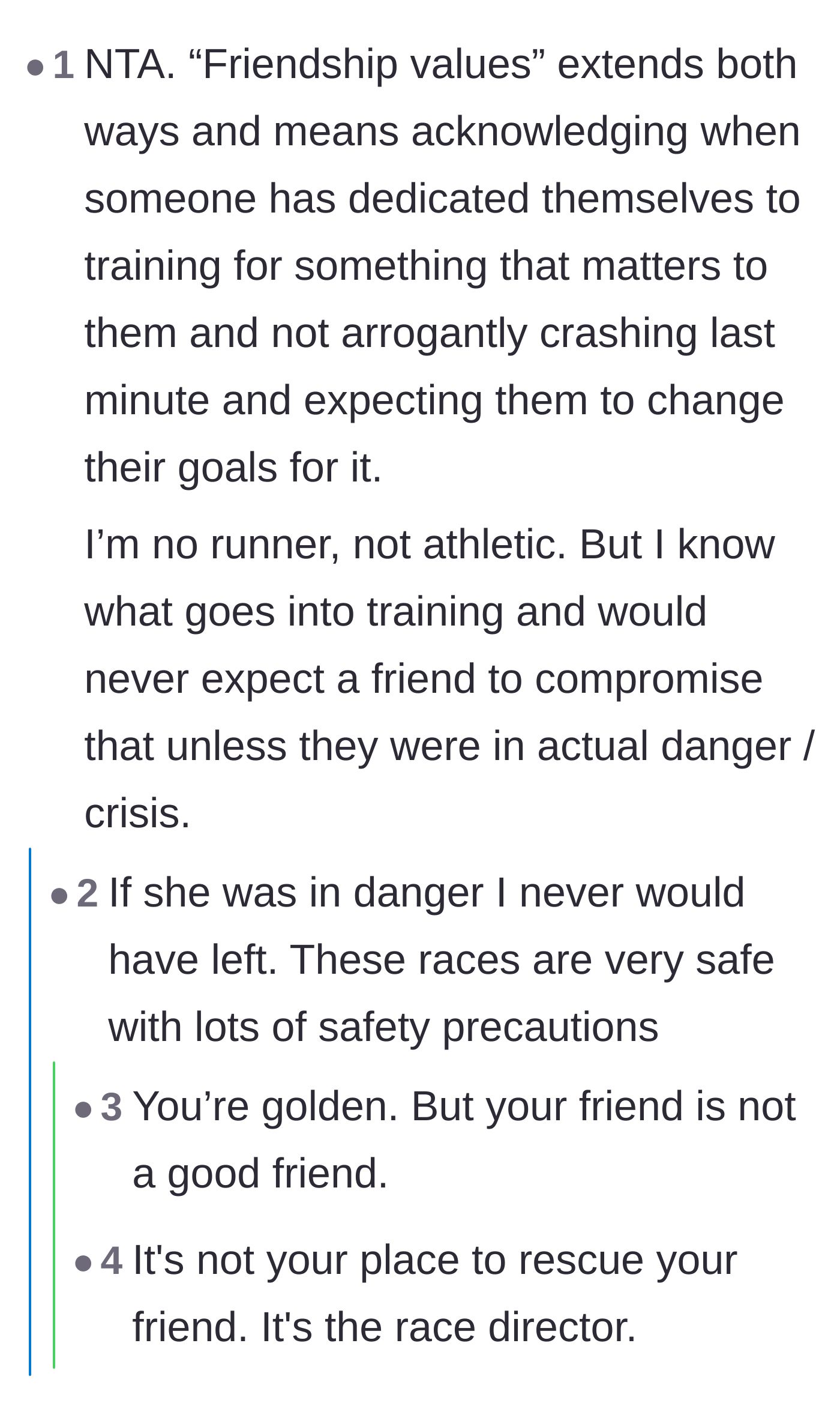 Comment thread debating the true meaning of friendship values and how support needs to go both ways.