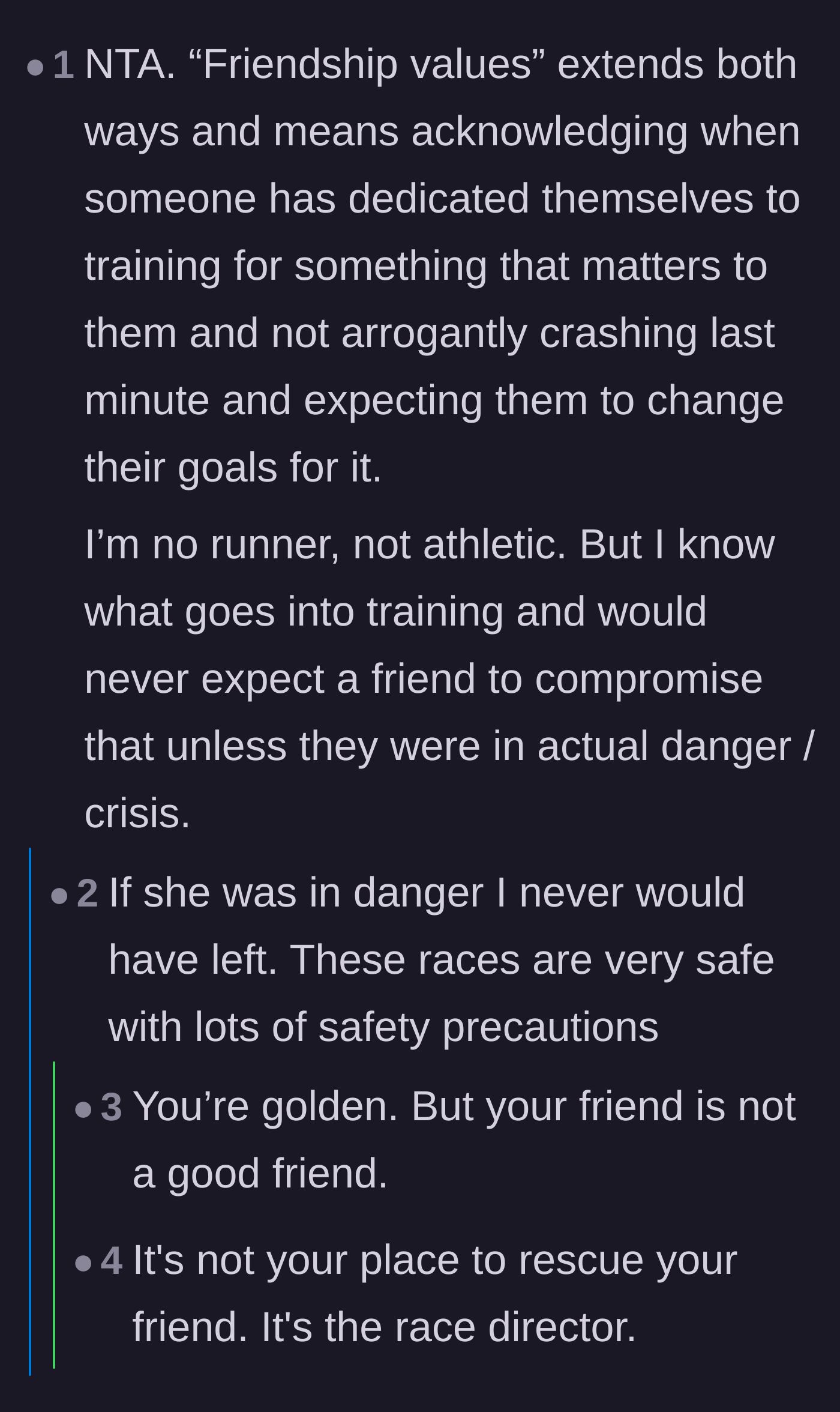 Comment thread debating the true meaning of friendship values and how support needs to go both ways.