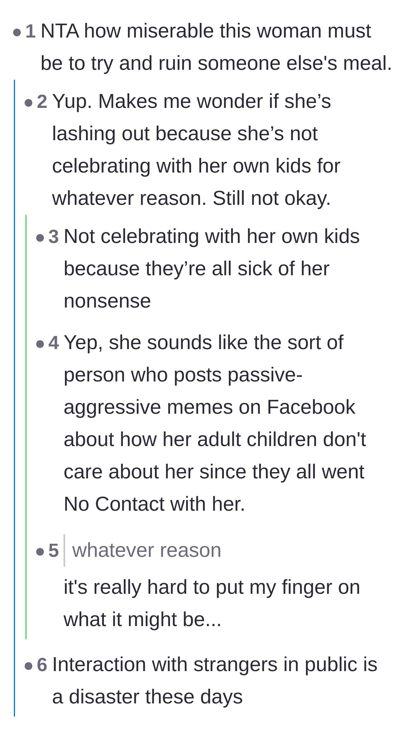 Comment thread 2 - Commenters joke that the stranger's terrible attitude is exactly why she is spending the holiday without her children.