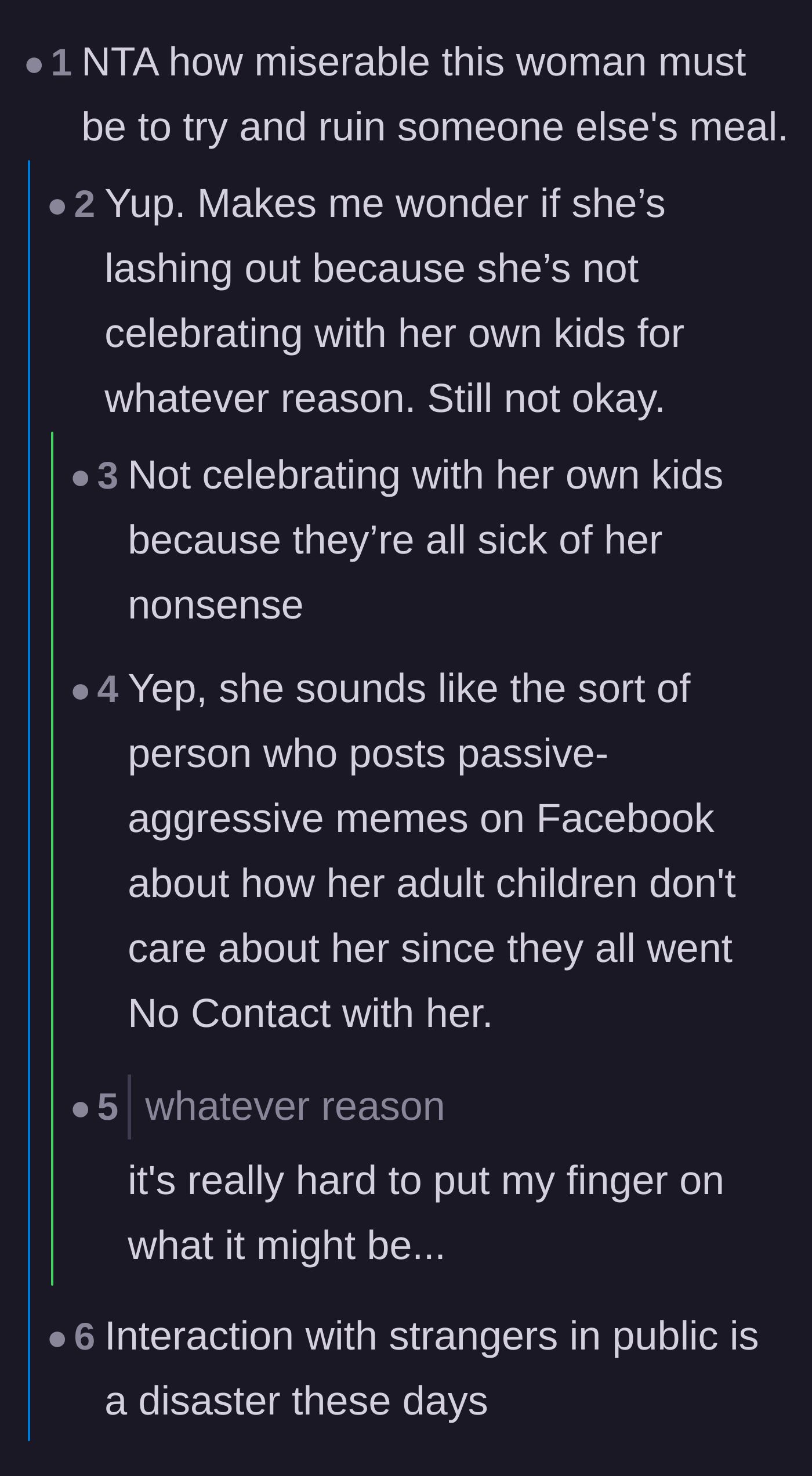 Comment thread 2 - Commenters joke that the stranger's terrible attitude is exactly why she is spending the holiday without her children.