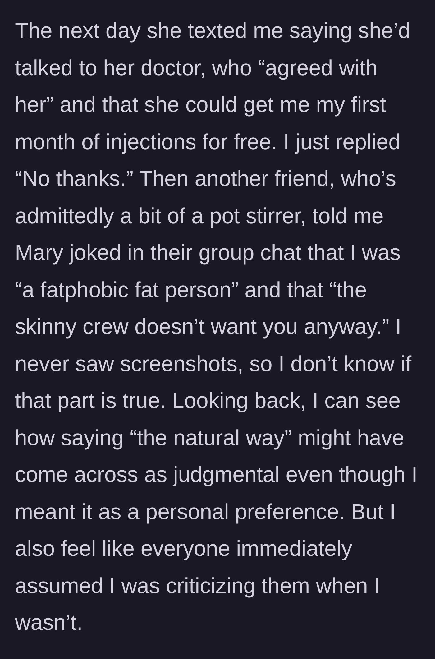 Story part 6 - Mary tries to offer him free medication through her doctor, and rumors circulate that she insulted him in a group chat.