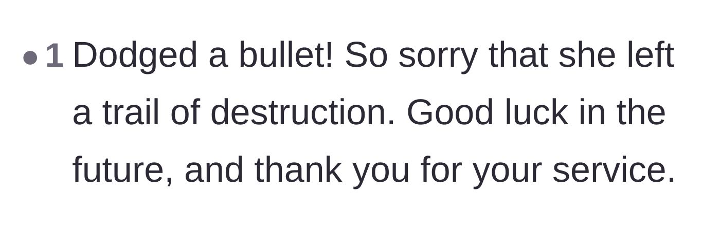 Comment thread 3 - A reader congratulating the main character for dodging a bullet and thanking him for his military service.