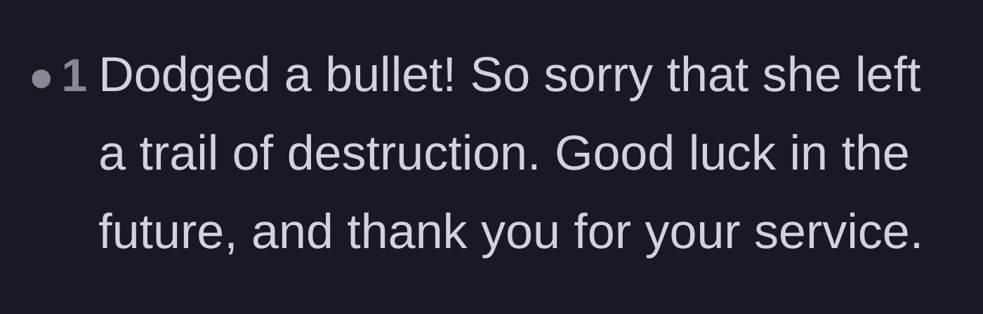 Comment thread 3 - A reader congratulating the main character for dodging a bullet and thanking him for his military service.