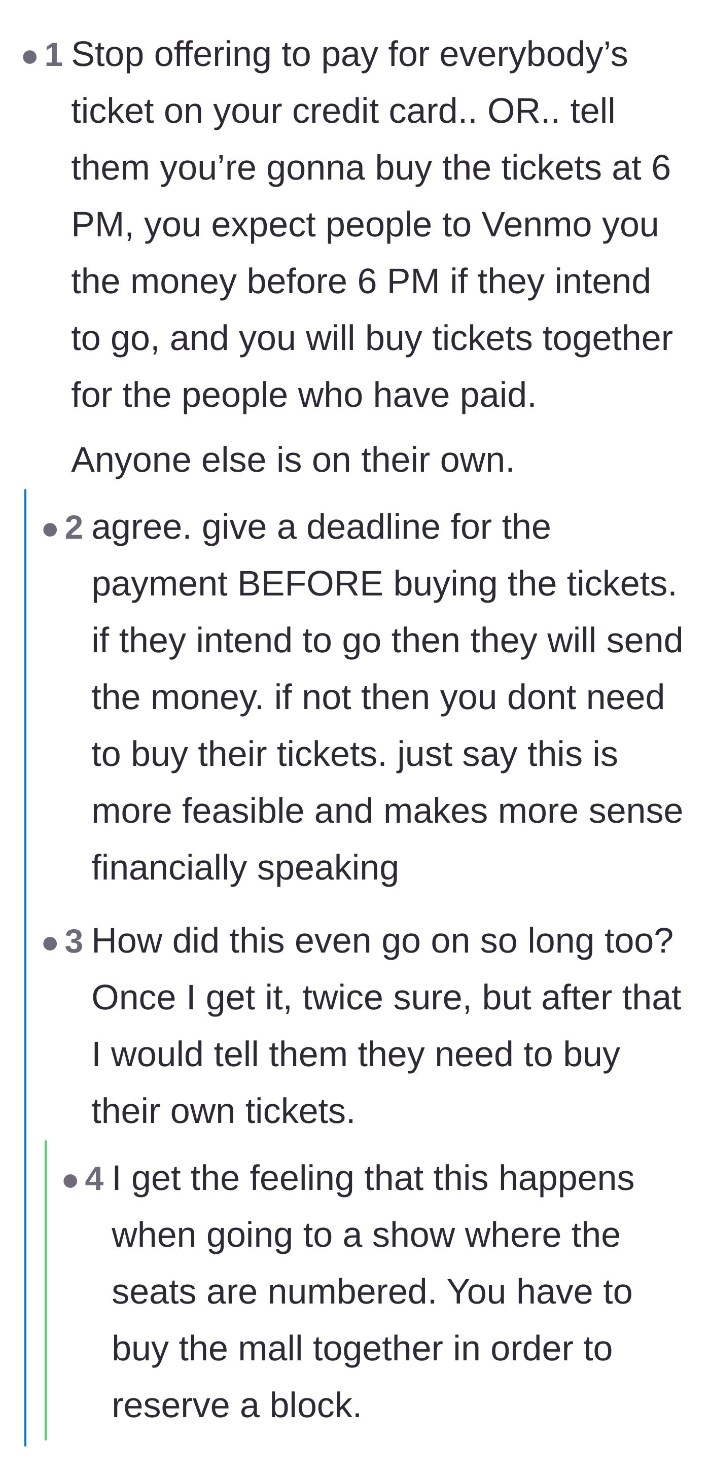 Comment thread 3 - Setting strict payment deadlines and discussing how guilt is used to manipulate the group